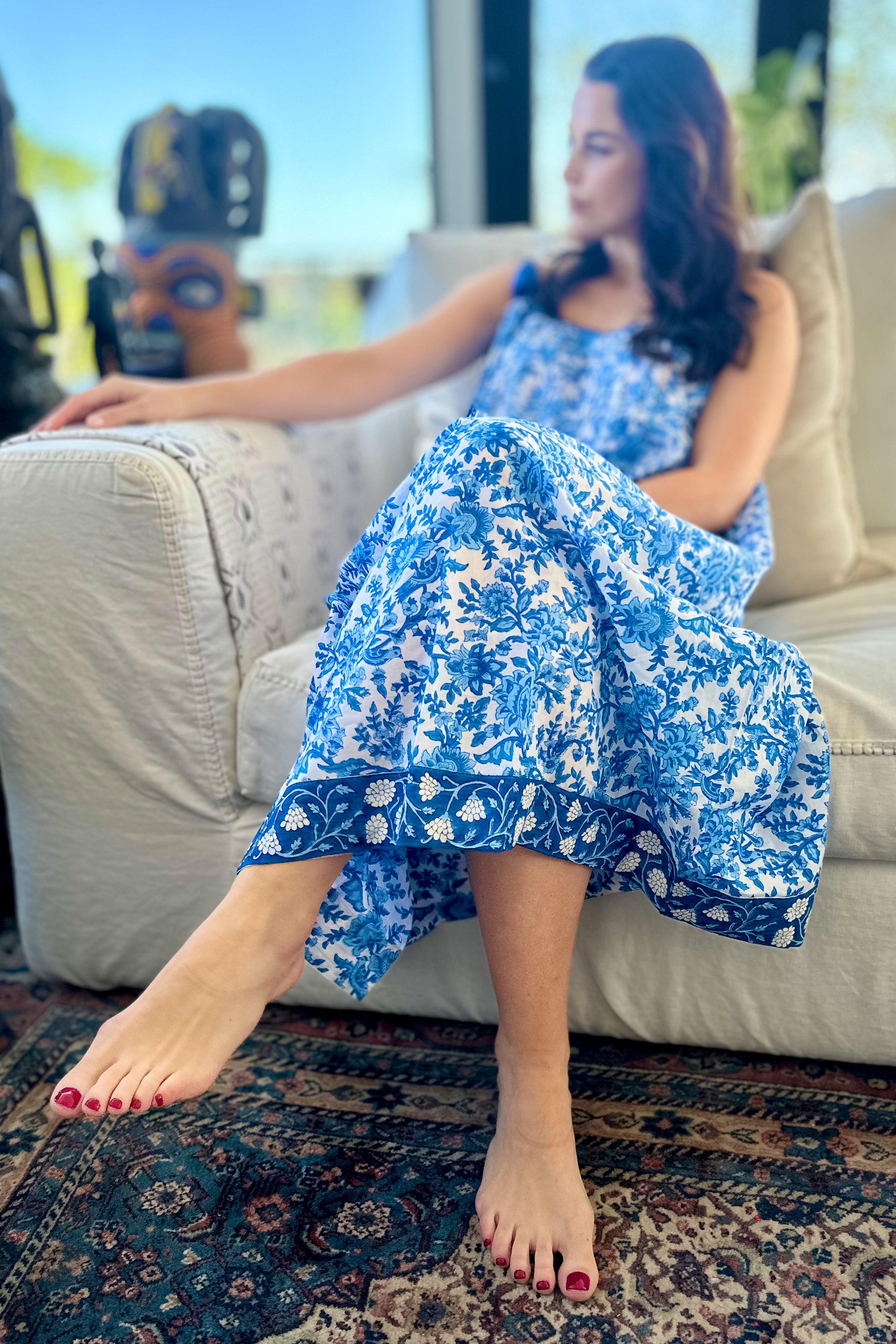 Amaya Dress In Blue Botanical