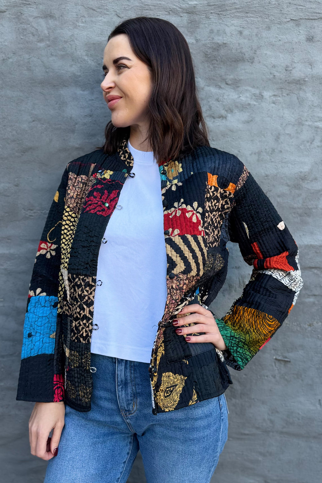 Upcycled Patchwork Jacket In Ebony