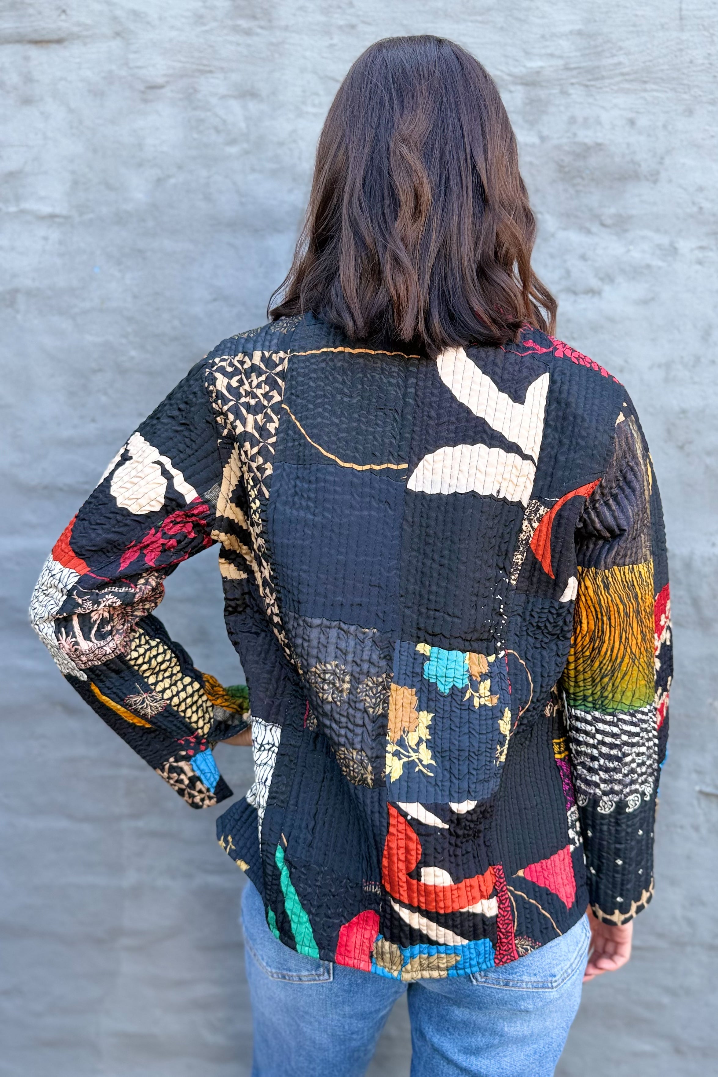 Upcycled Patchwork Jacket In Ebony