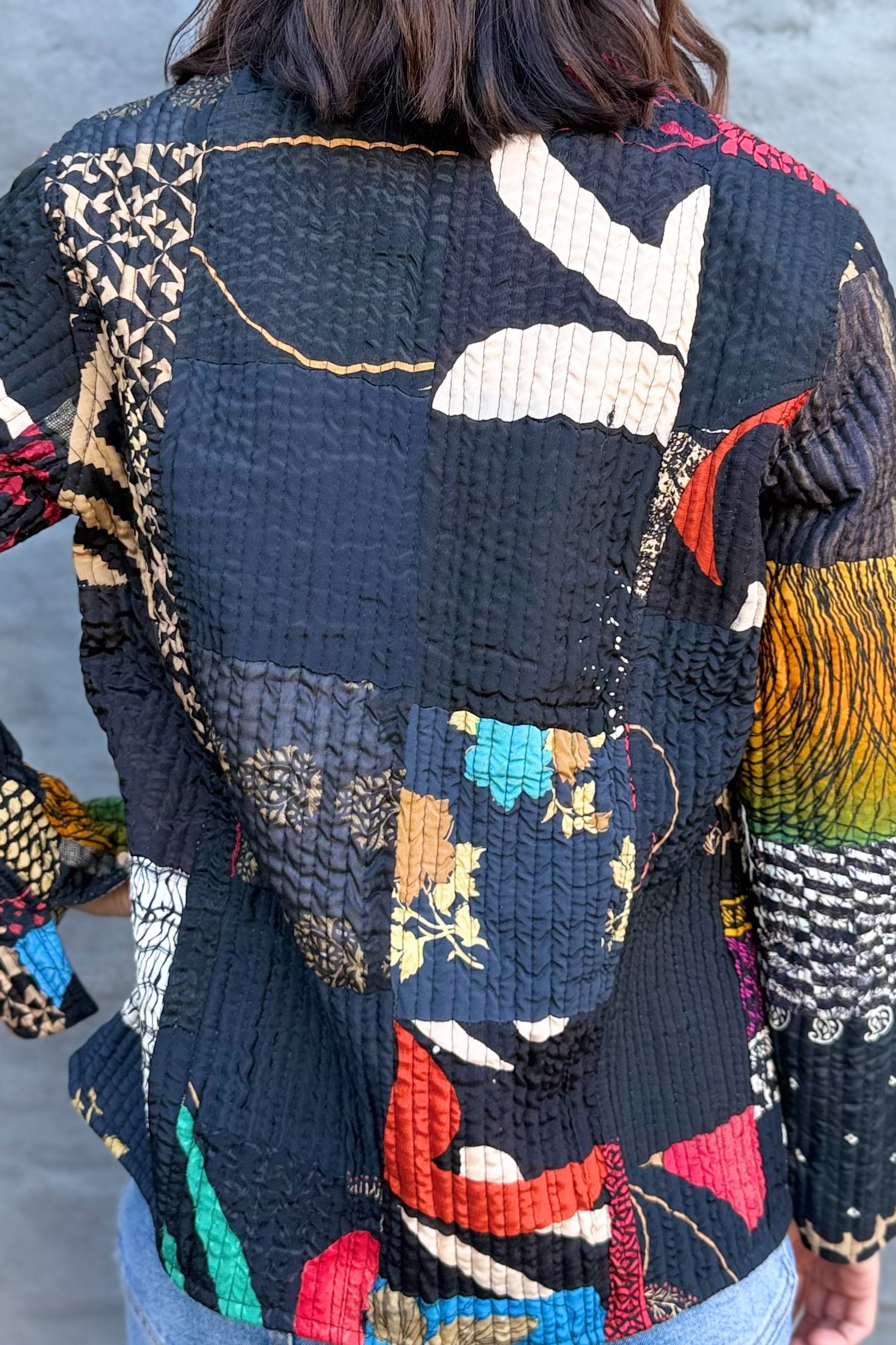 Upcycled Patchwork Jacket In Ebony