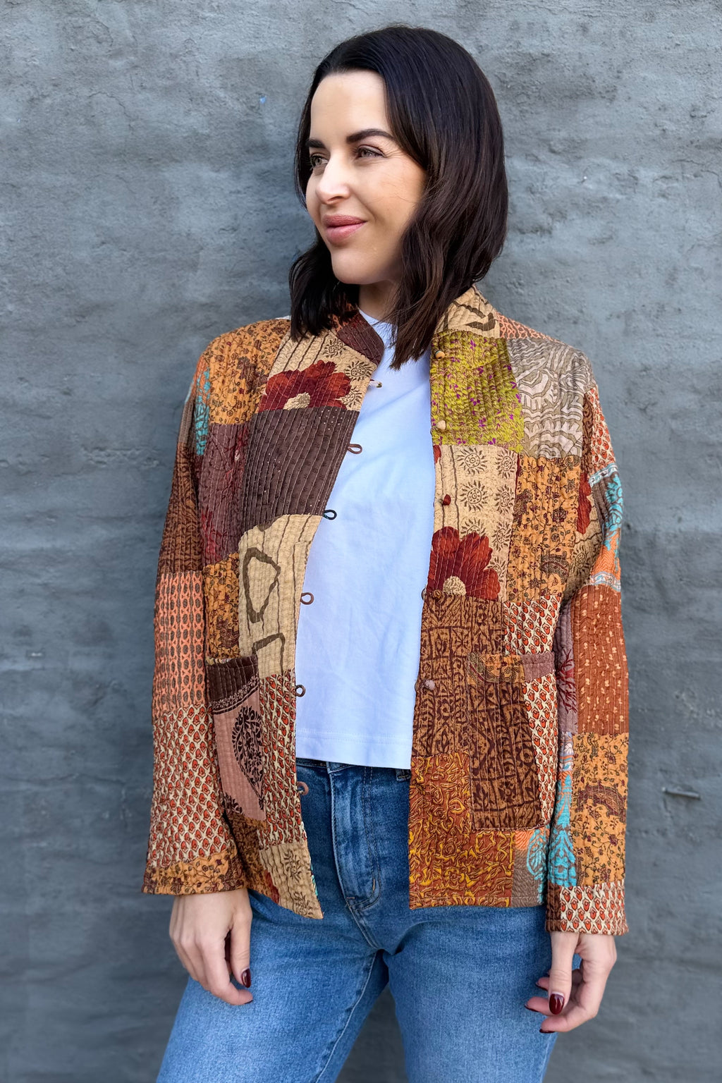 Upcycled Patchwork Jacket In Naturals