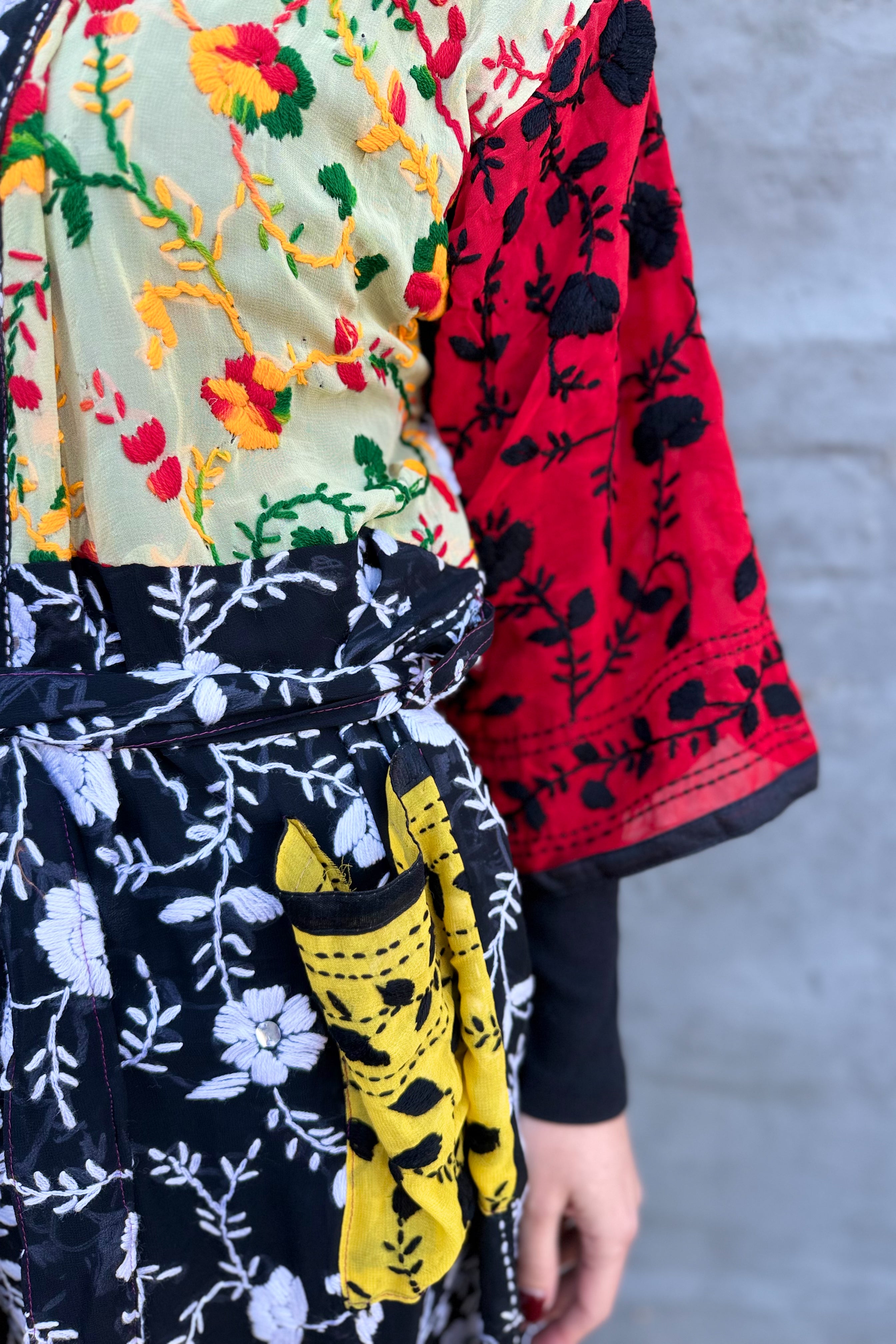 Phulkari Kimono In Scarlet Onyx