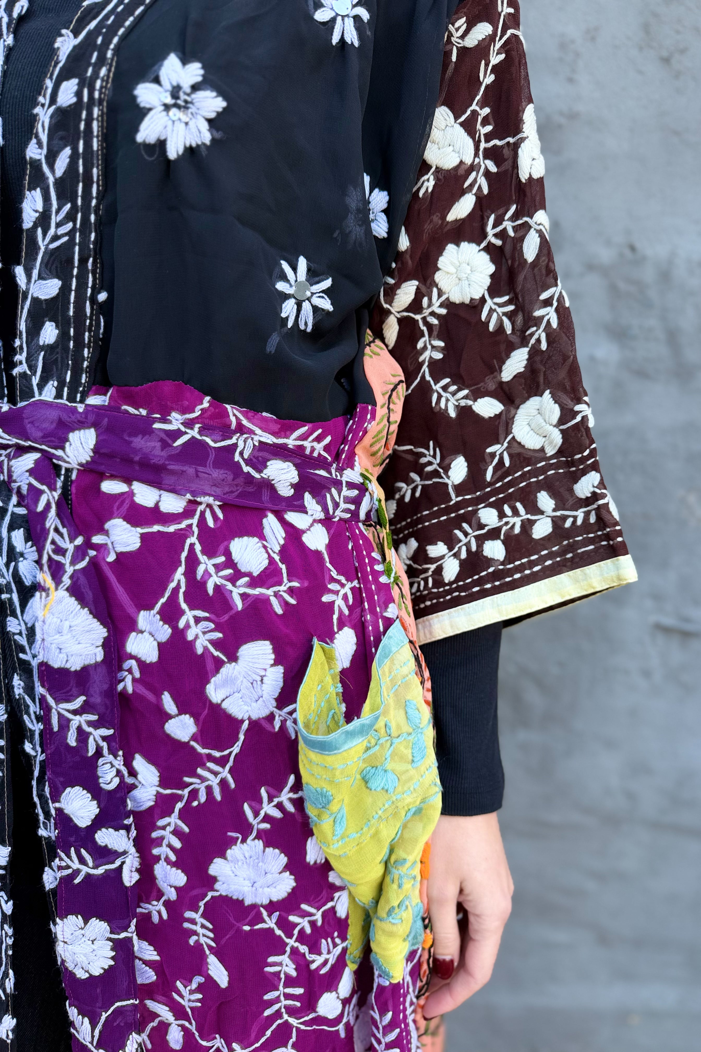 Phulkari Kimono In Violet Tangerine