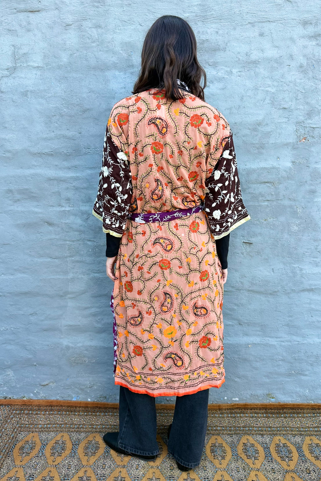 Phulkari Kimono In Violet Tangerine