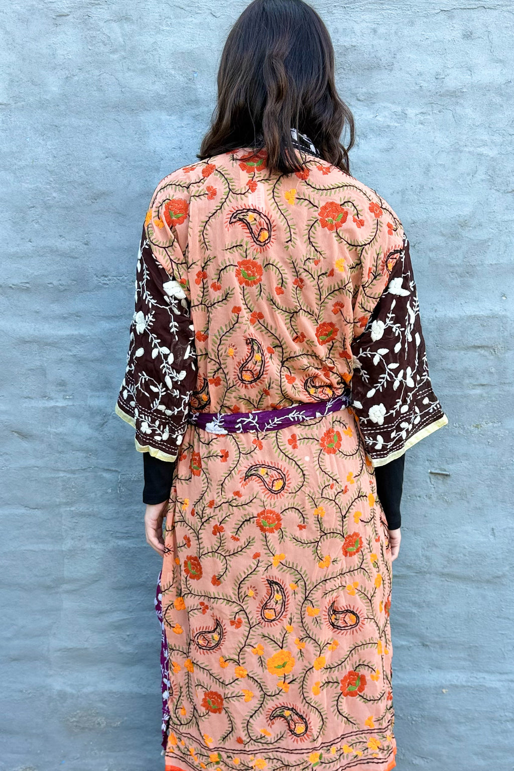 Phulkari Kimono In Violet Tangerine