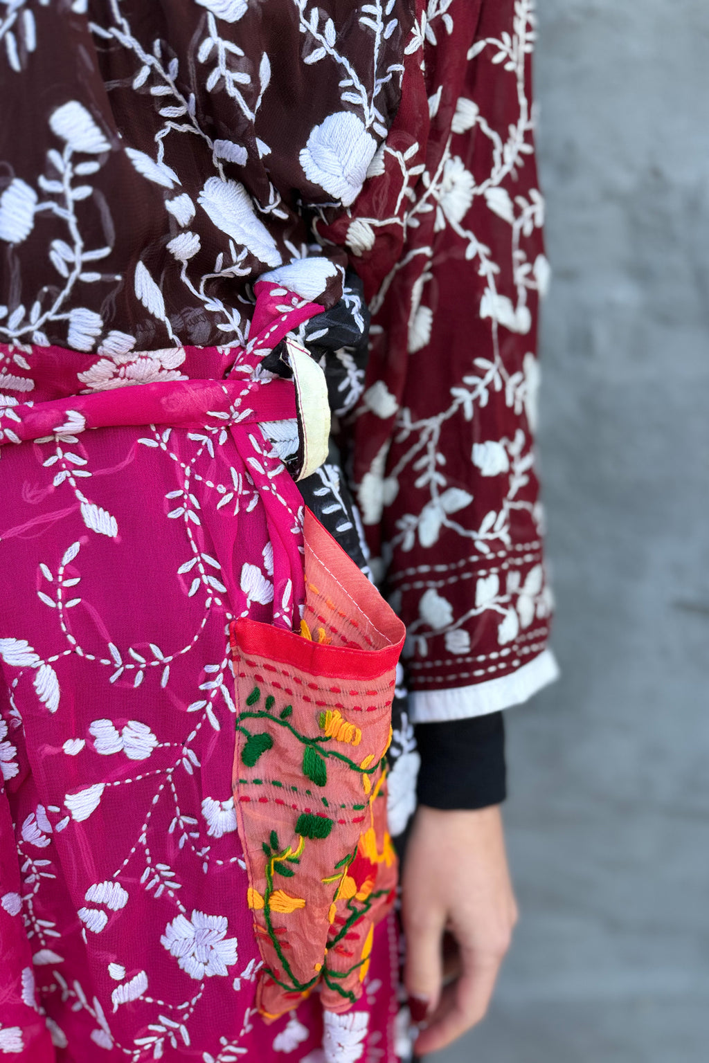 Phulkari Kimono In Fuchsia Wine