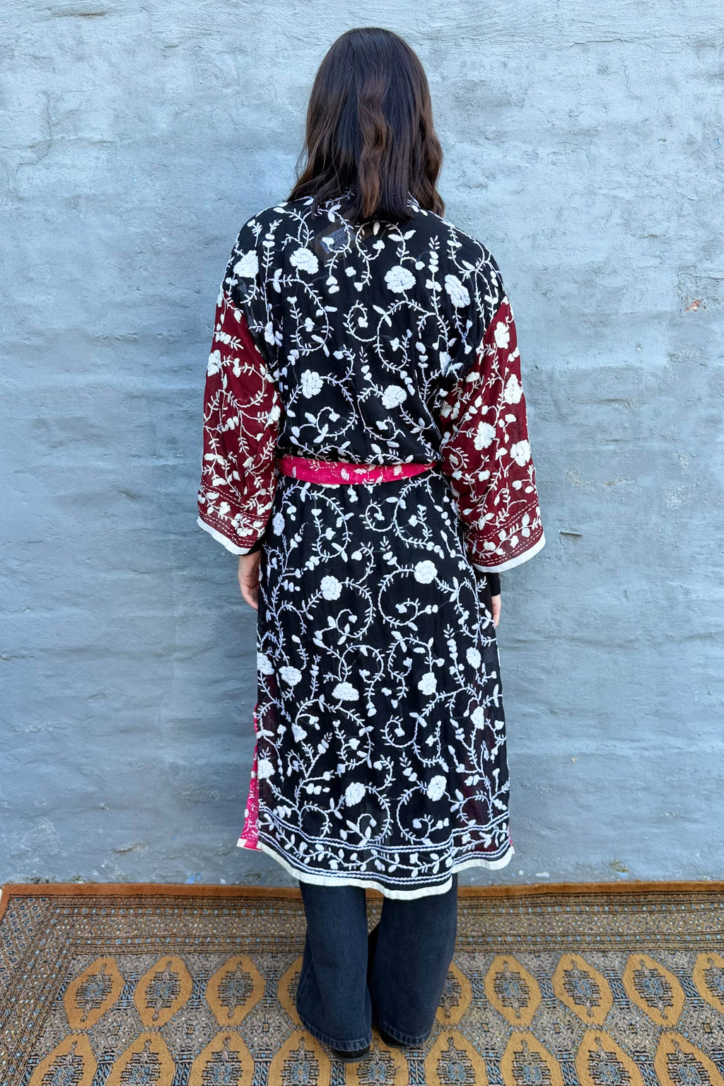 Phulkari Kimono In Fuchsia Wine