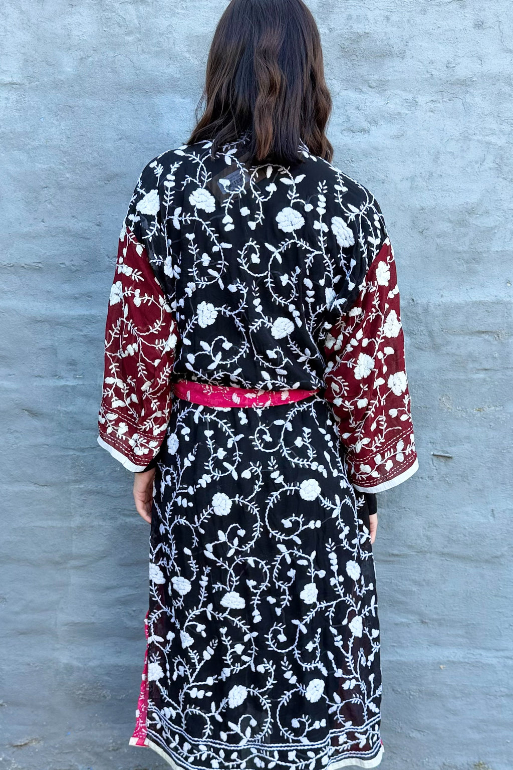 Phulkari Kimono In Fuchsia Wine