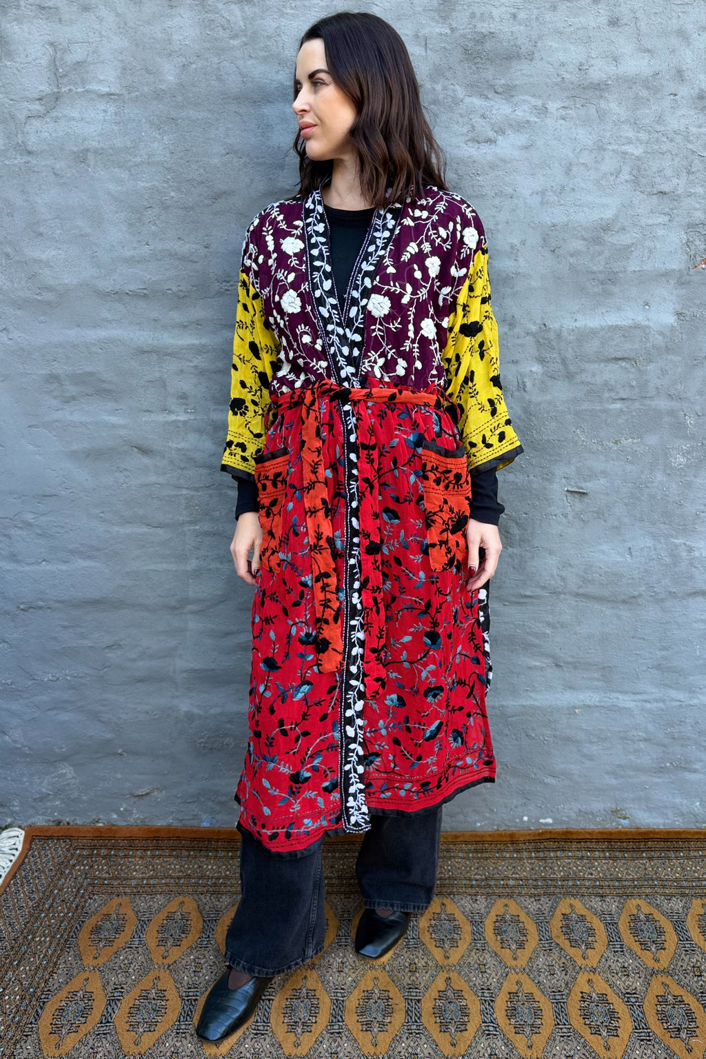 Phulkari Kimono In Ebony Flame