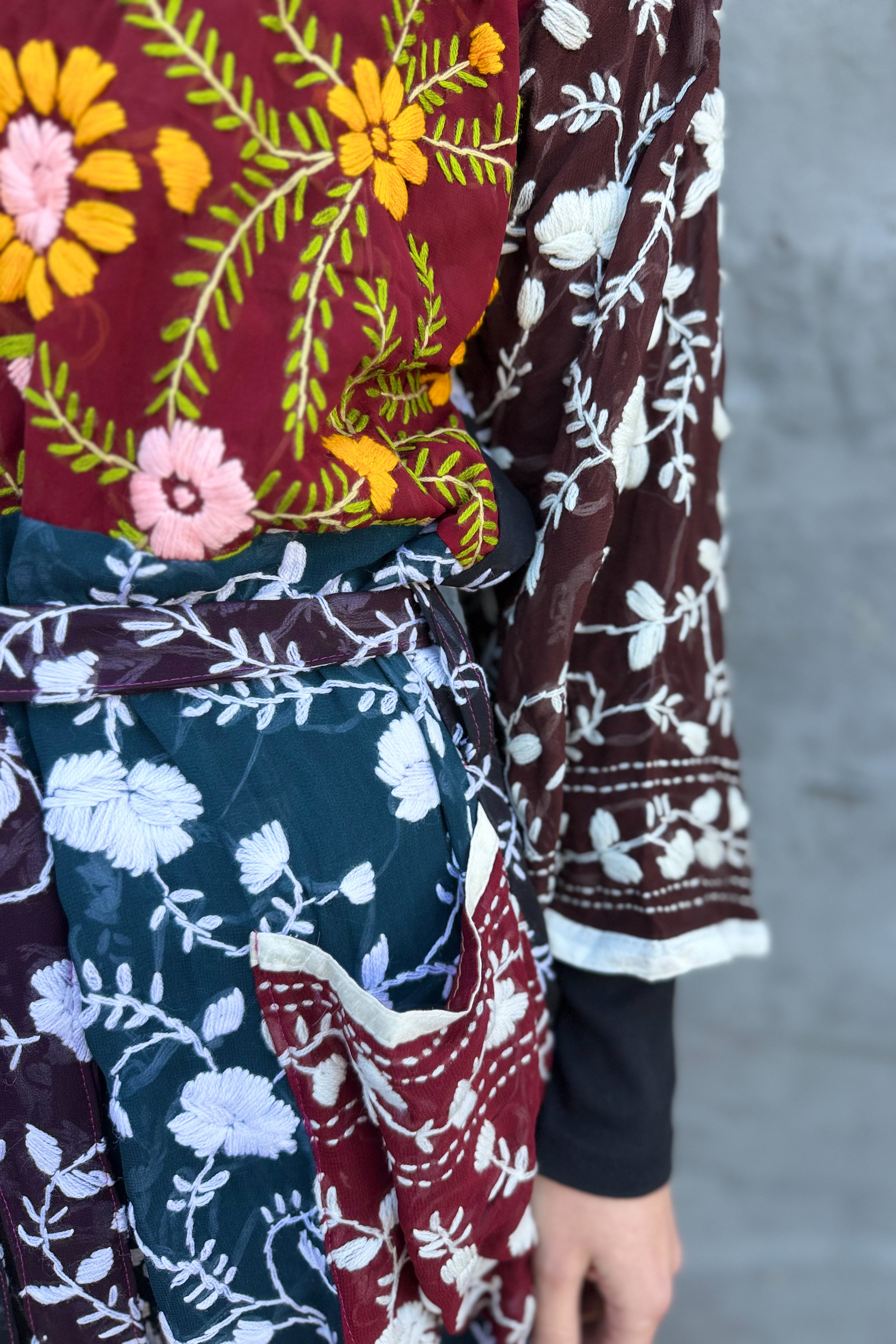 Phulkari Kimono In Midnight Wine