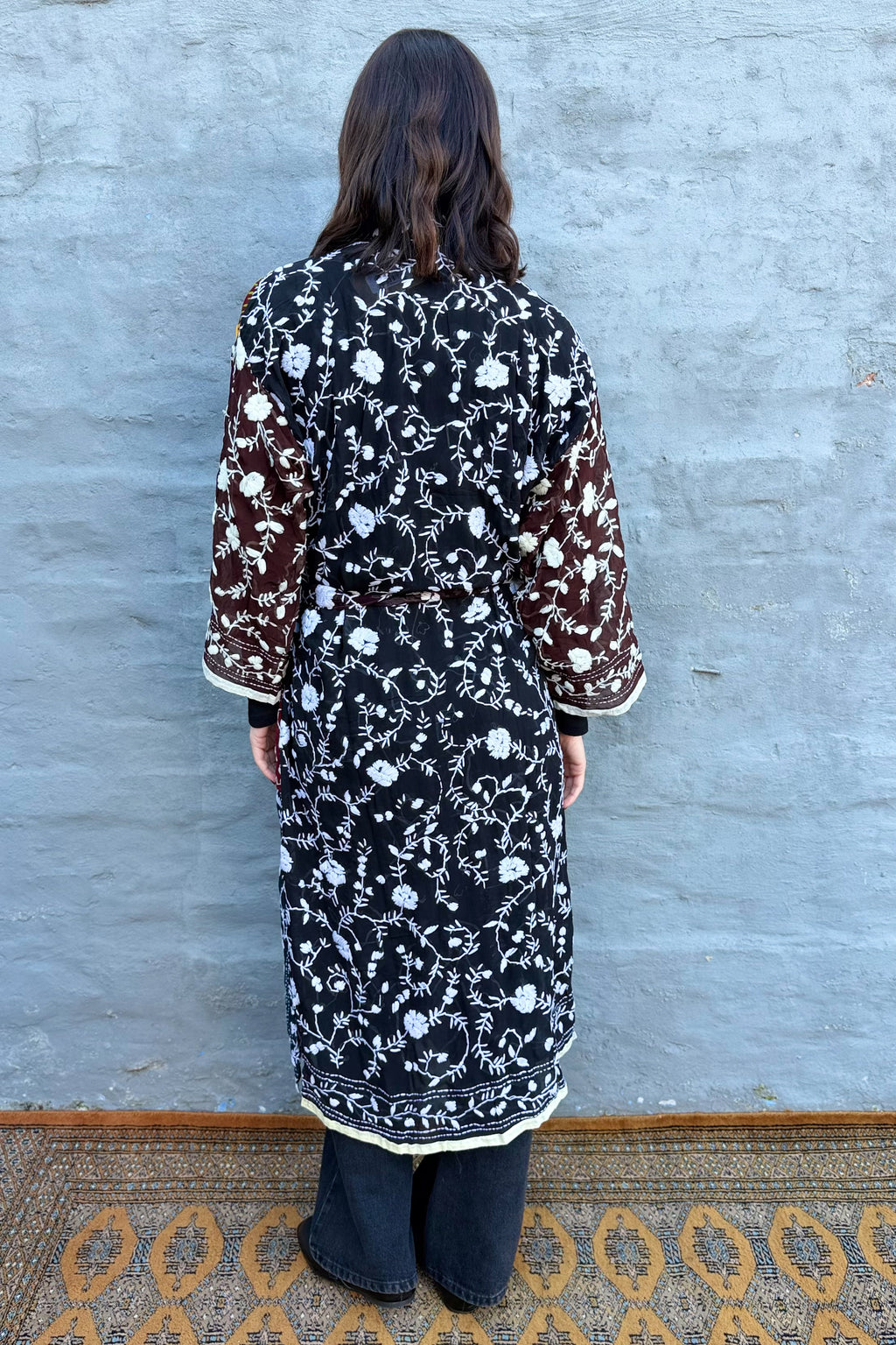 Phulkari Kimono In Midnight Wine