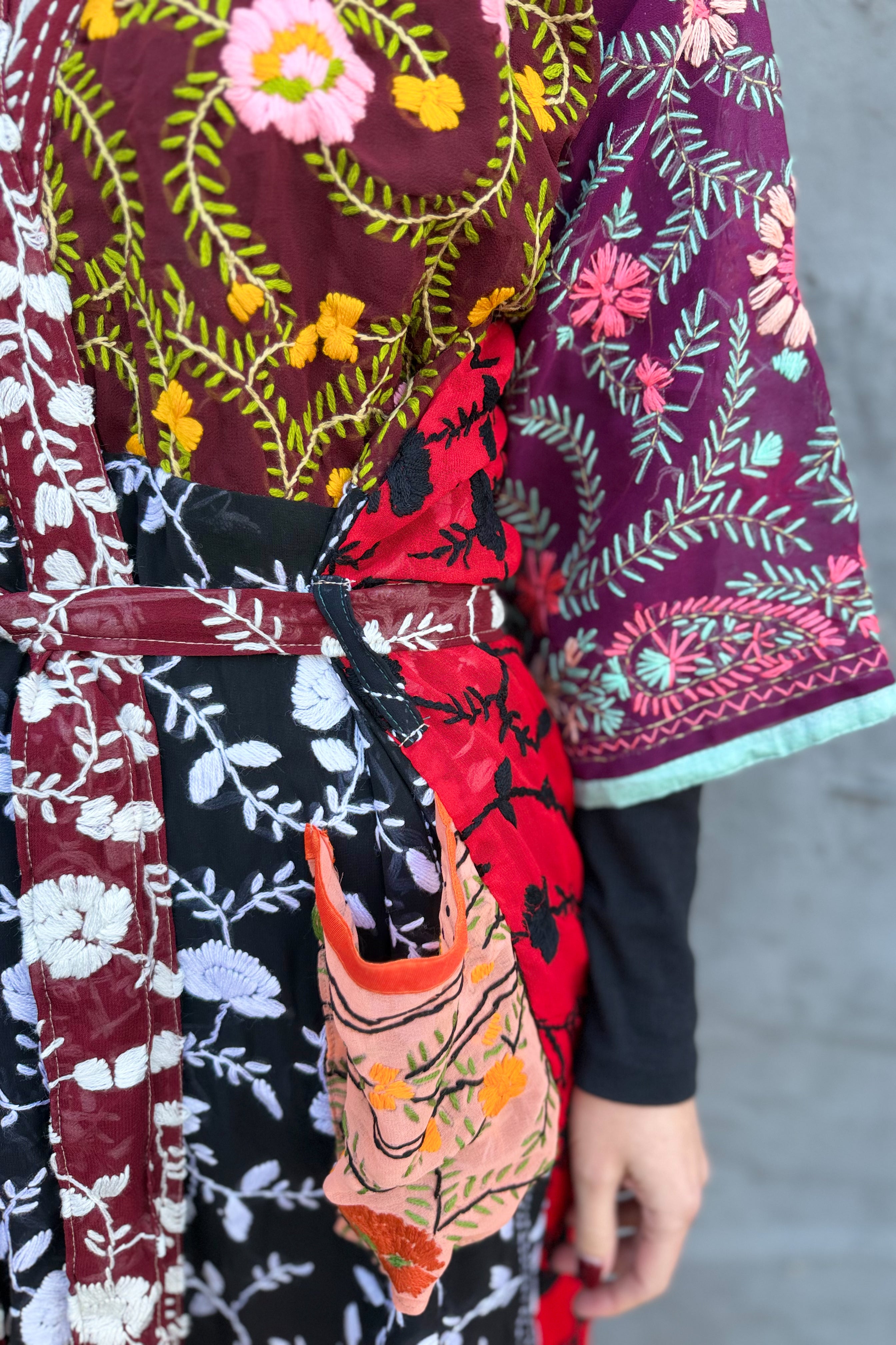 Phulkari Kimono In Dark Ruby