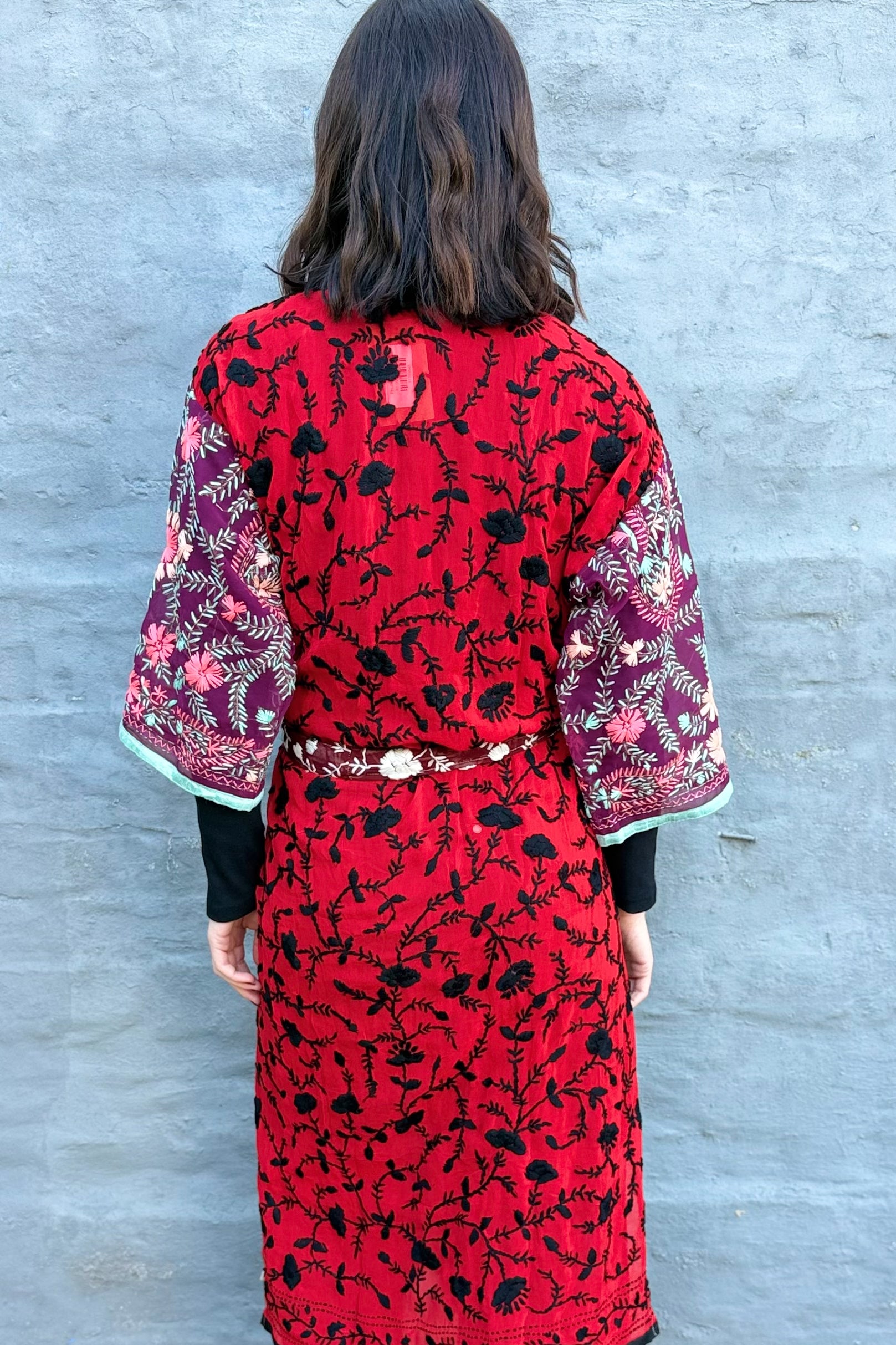 Phulkari Kimono In Dark Ruby