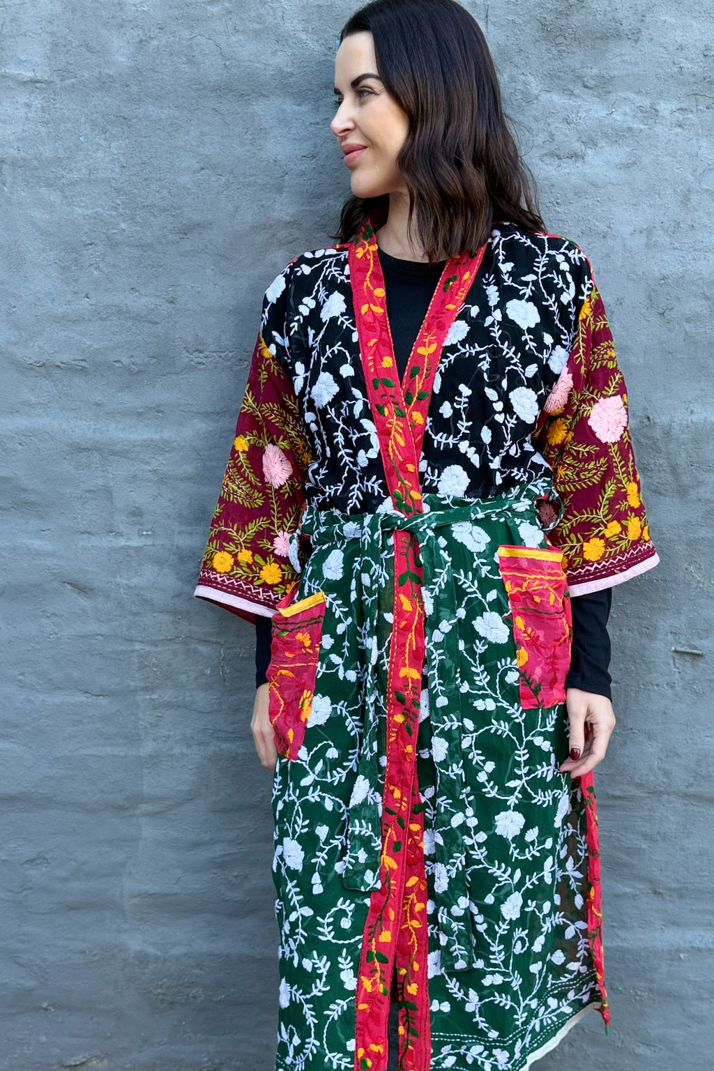 Phulkari Kimono In Forest Rose