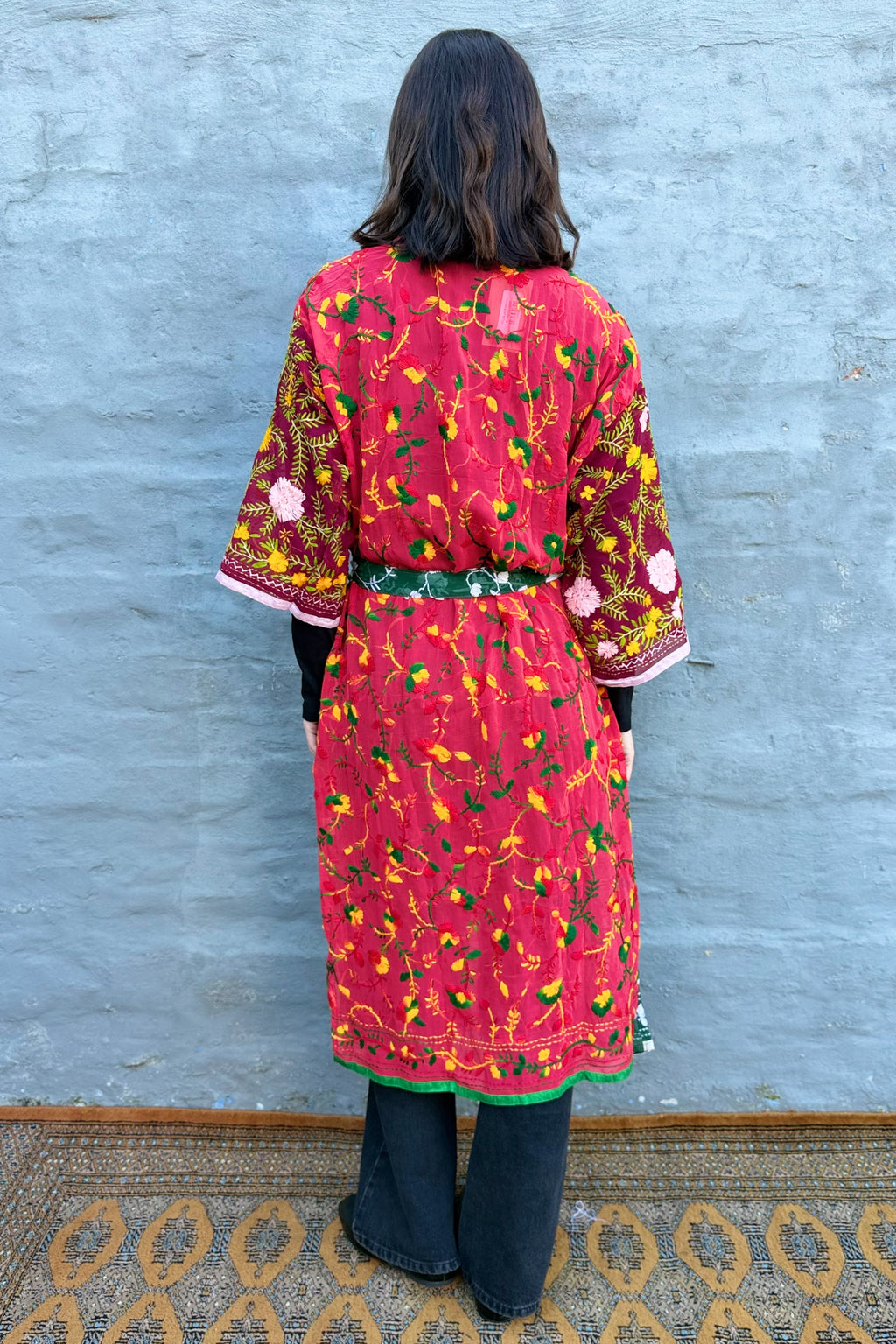 Phulkari Kimono In Forest Rose