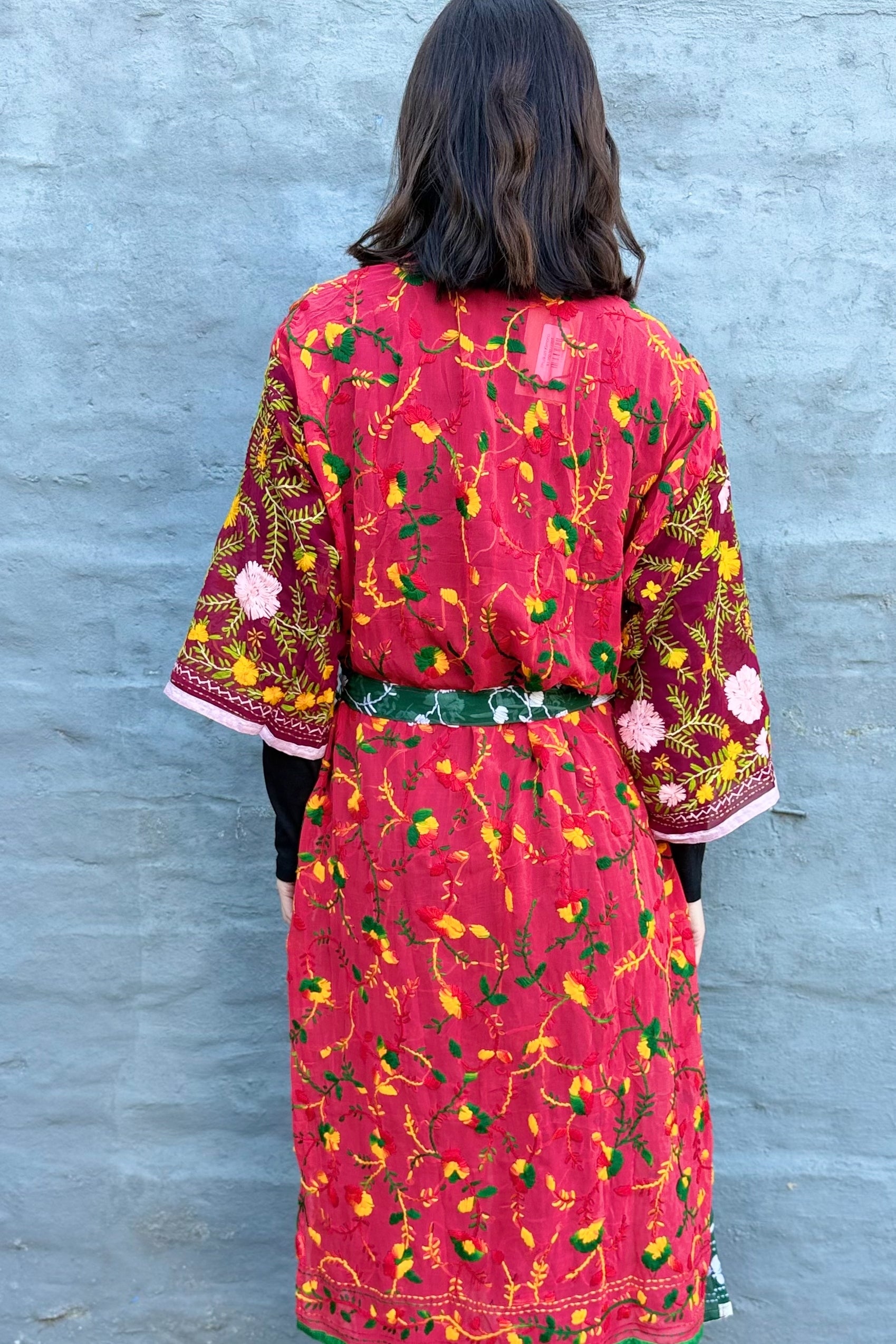Phulkari Kimono In Forest Rose