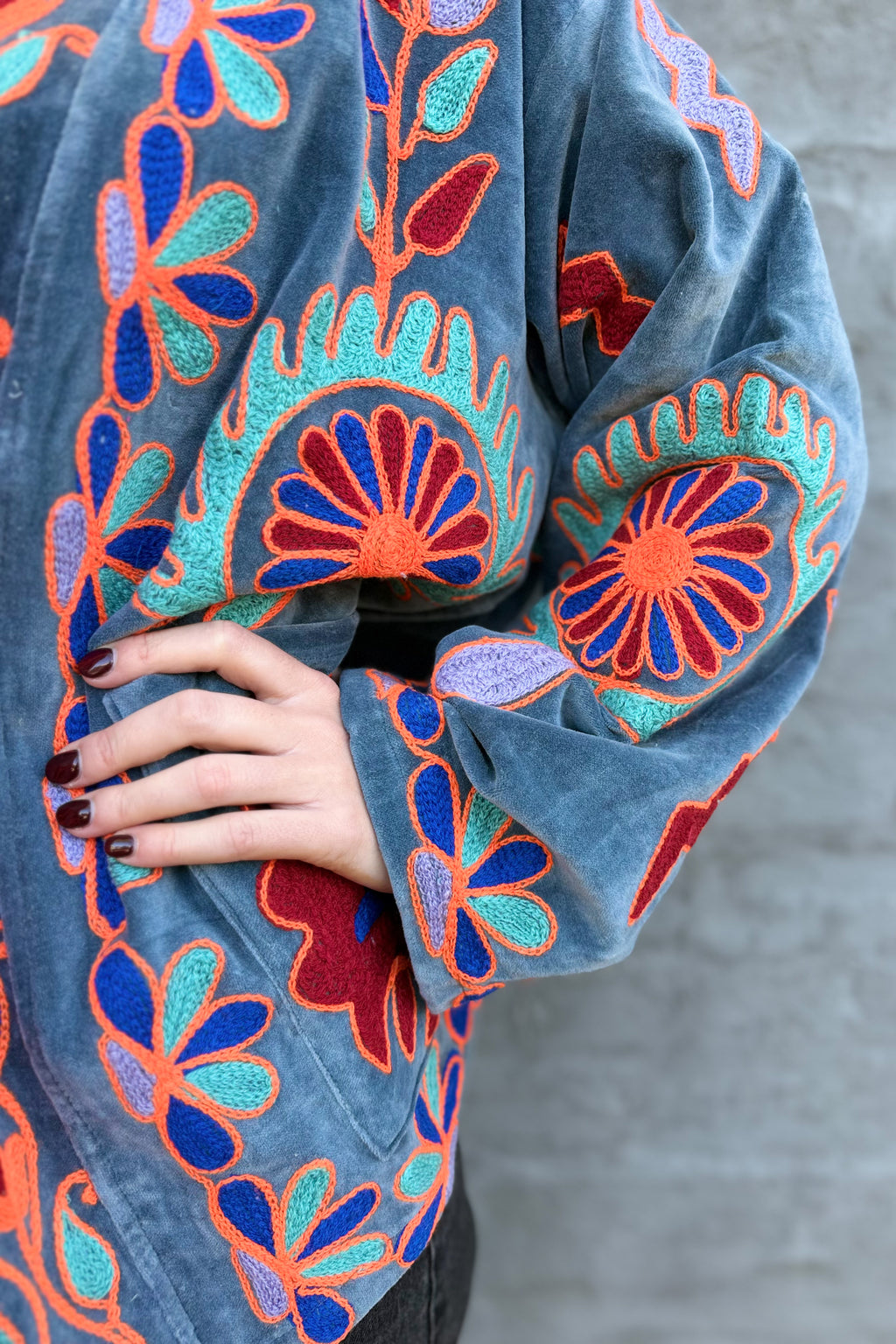Velvet Suzani Jacket In Granite