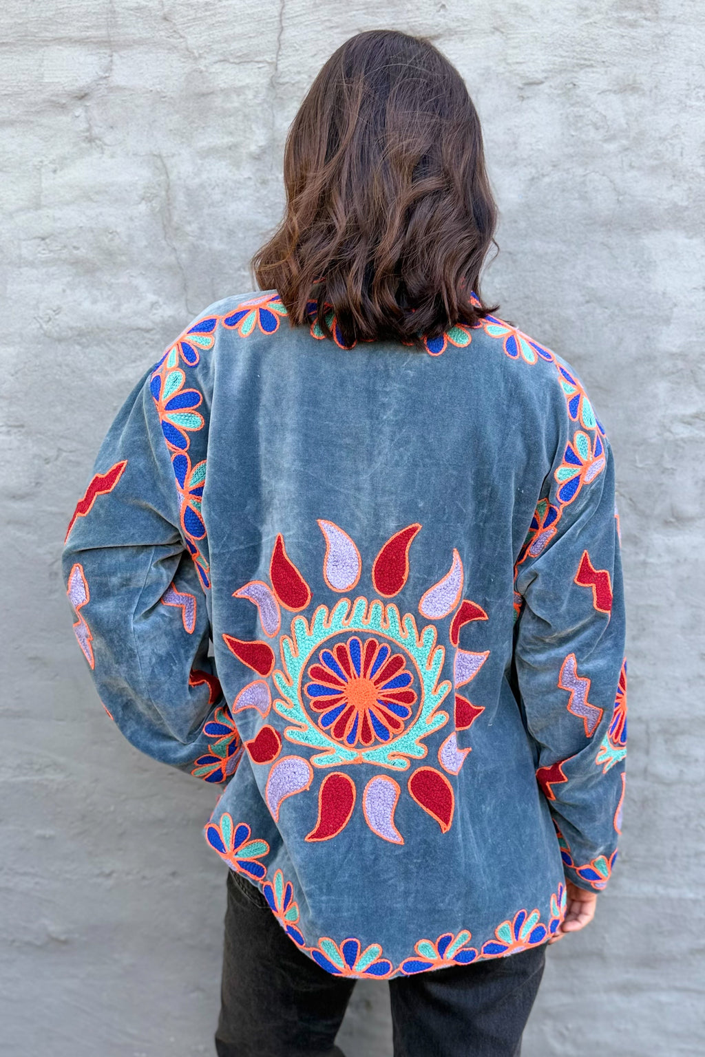 Velvet Suzani Jacket In Granite
