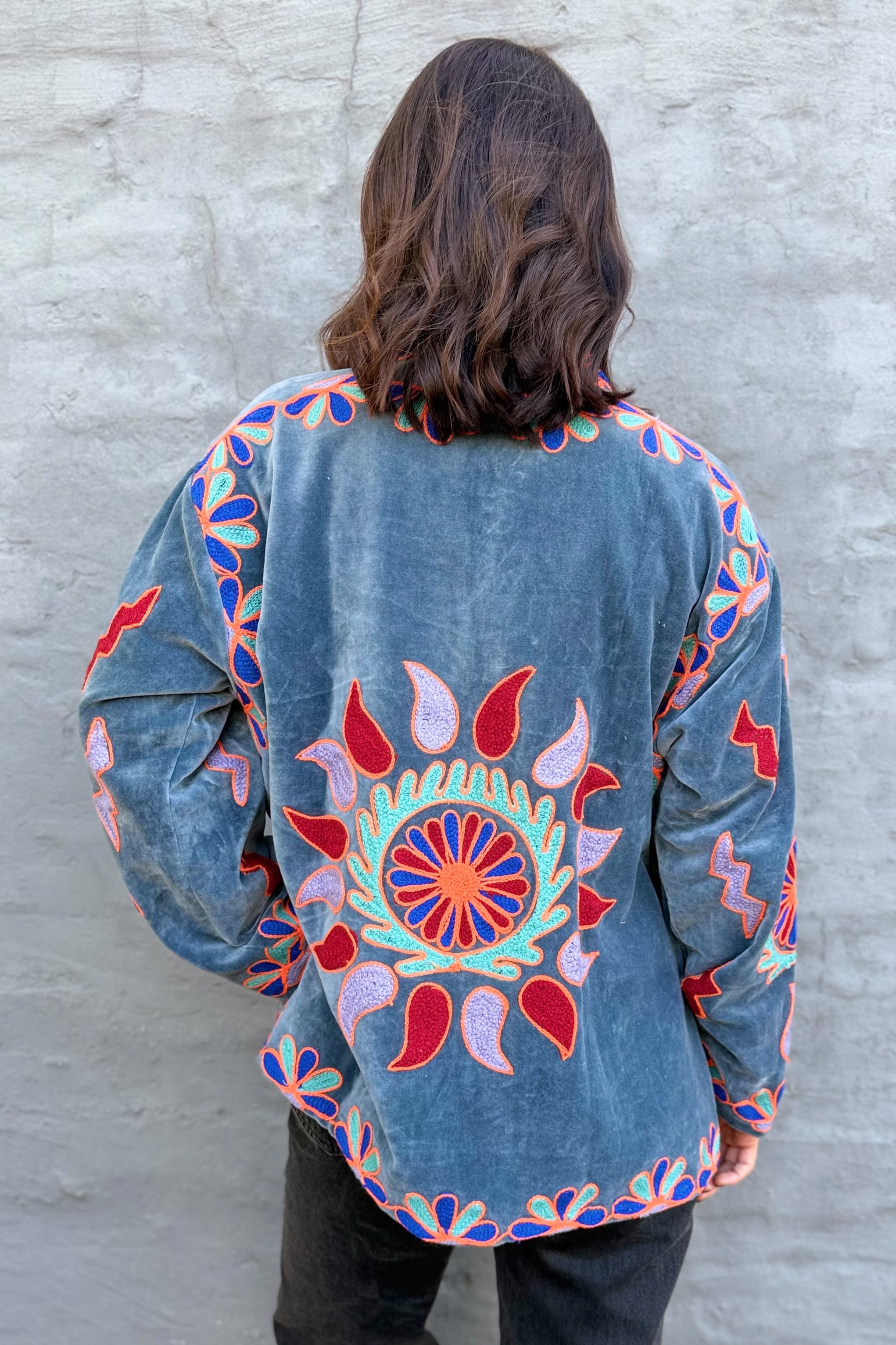 Velvet Suzani Jacket In Granite