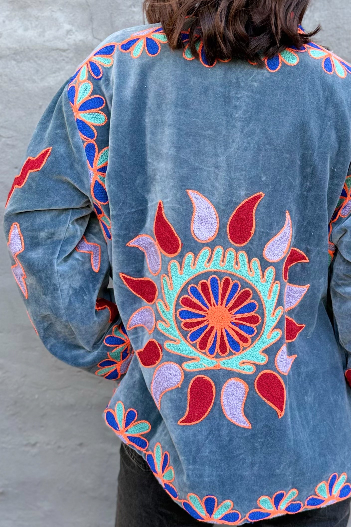 Velvet Suzani Jacket In Granite