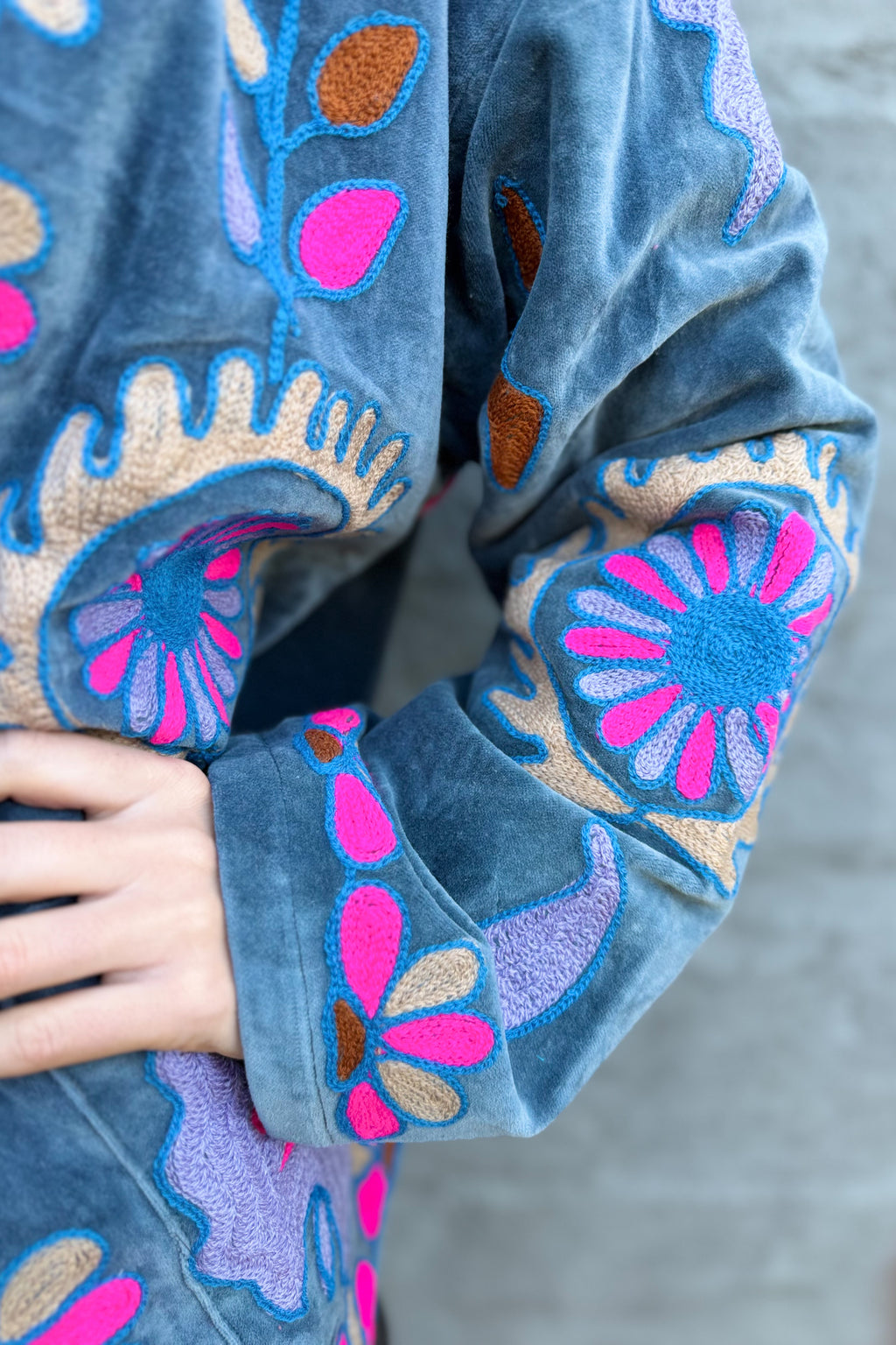 Velvet Suzani Jacket In Titanium