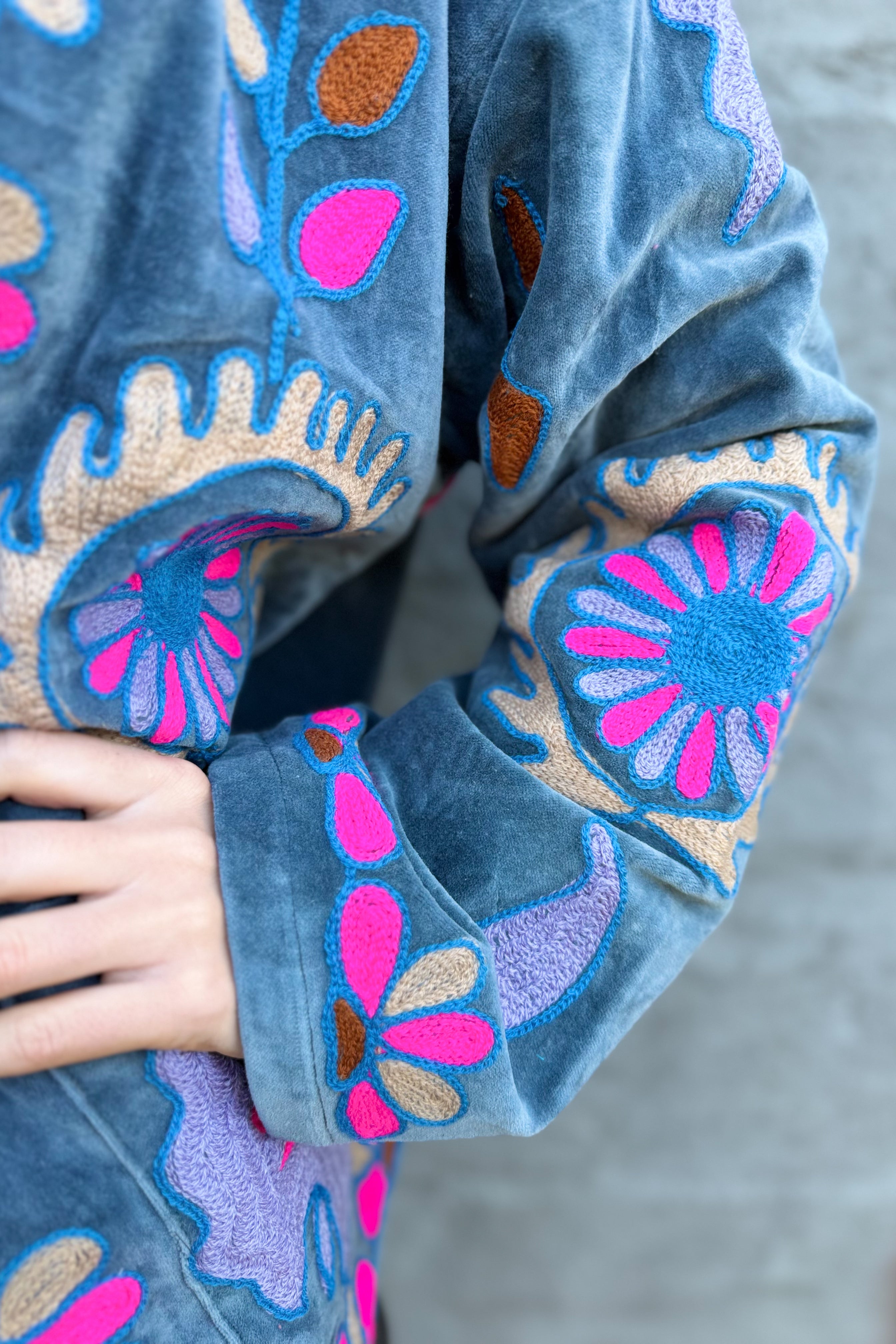 Velvet Suzani Jacket In Titanium