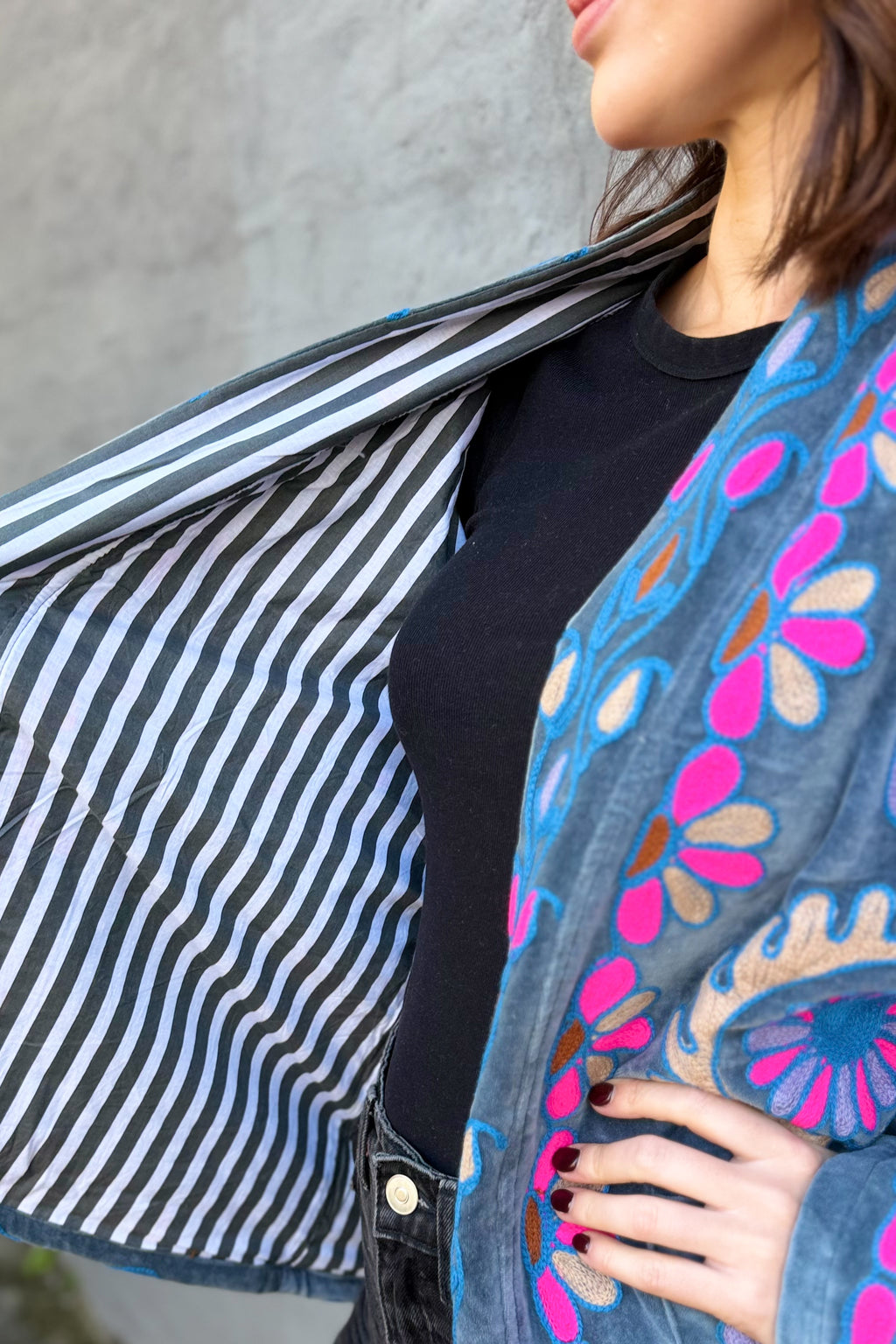 Velvet Suzani Jacket In Titanium