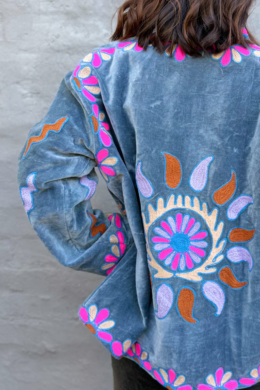 Velvet Suzani Jacket In Titanium