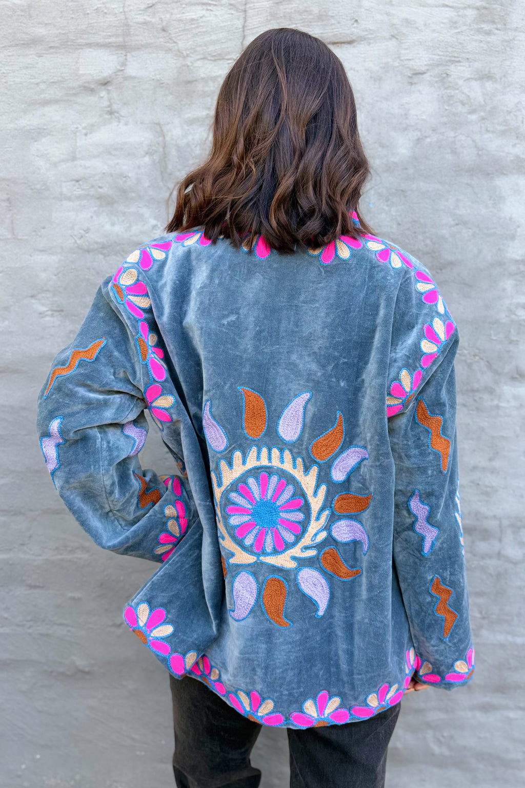 Velvet Suzani Jacket In Titanium