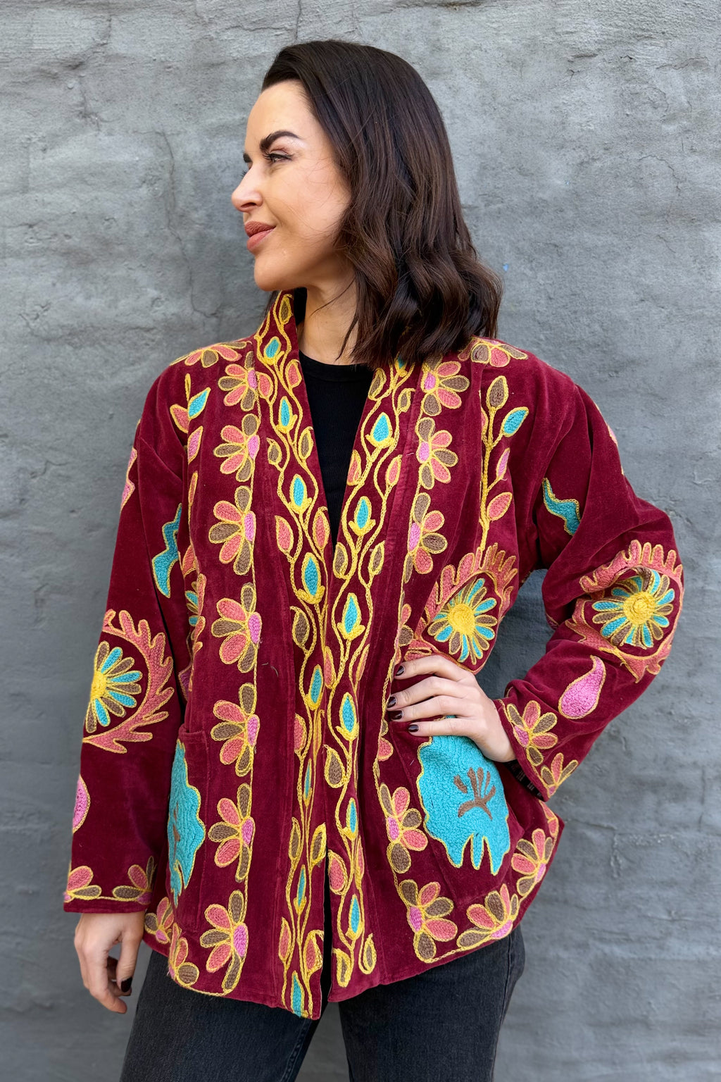 Velvet Suzani Jacket In Cabernet
