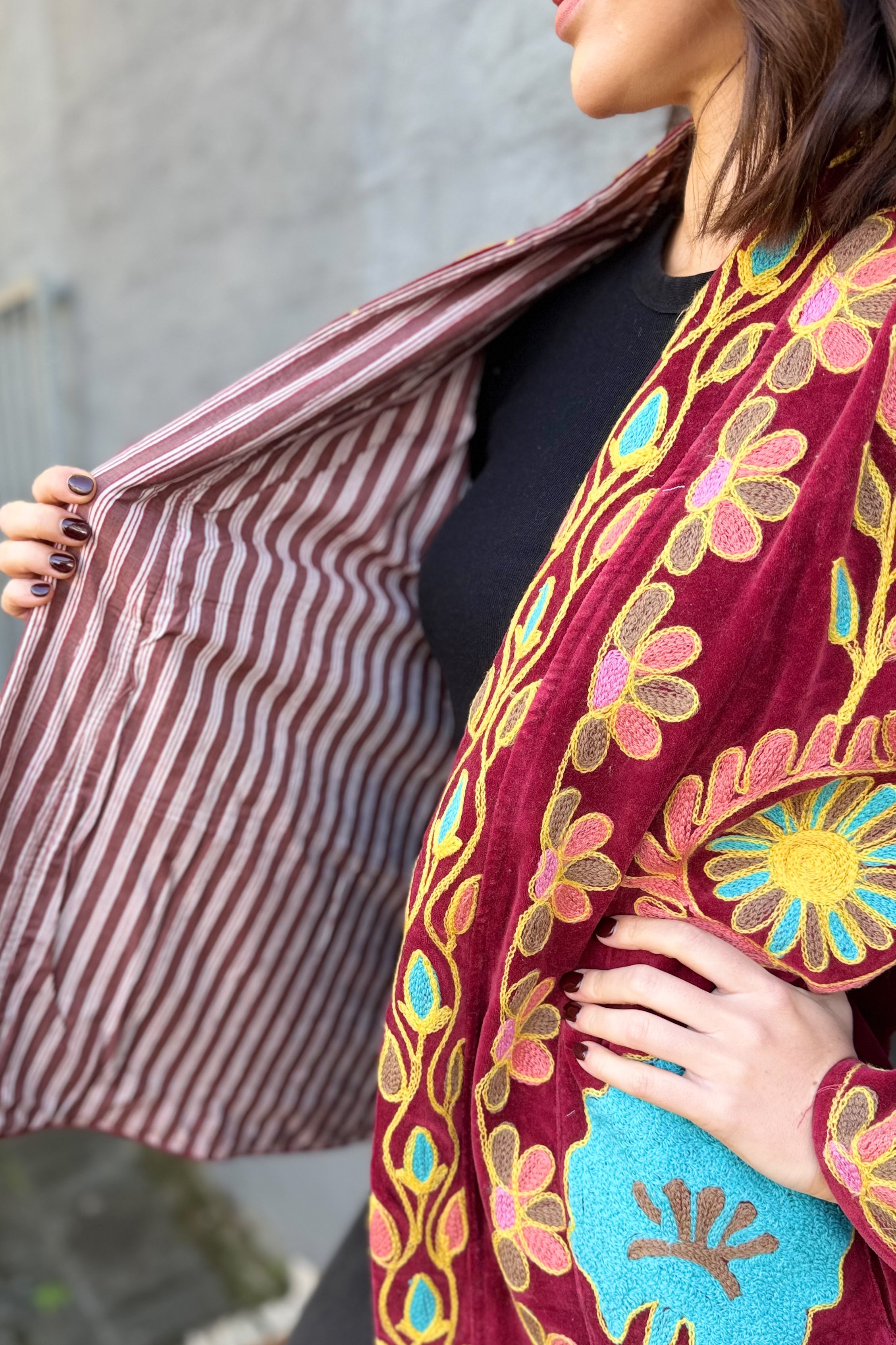 Velvet Suzani Jacket In Cabernet
