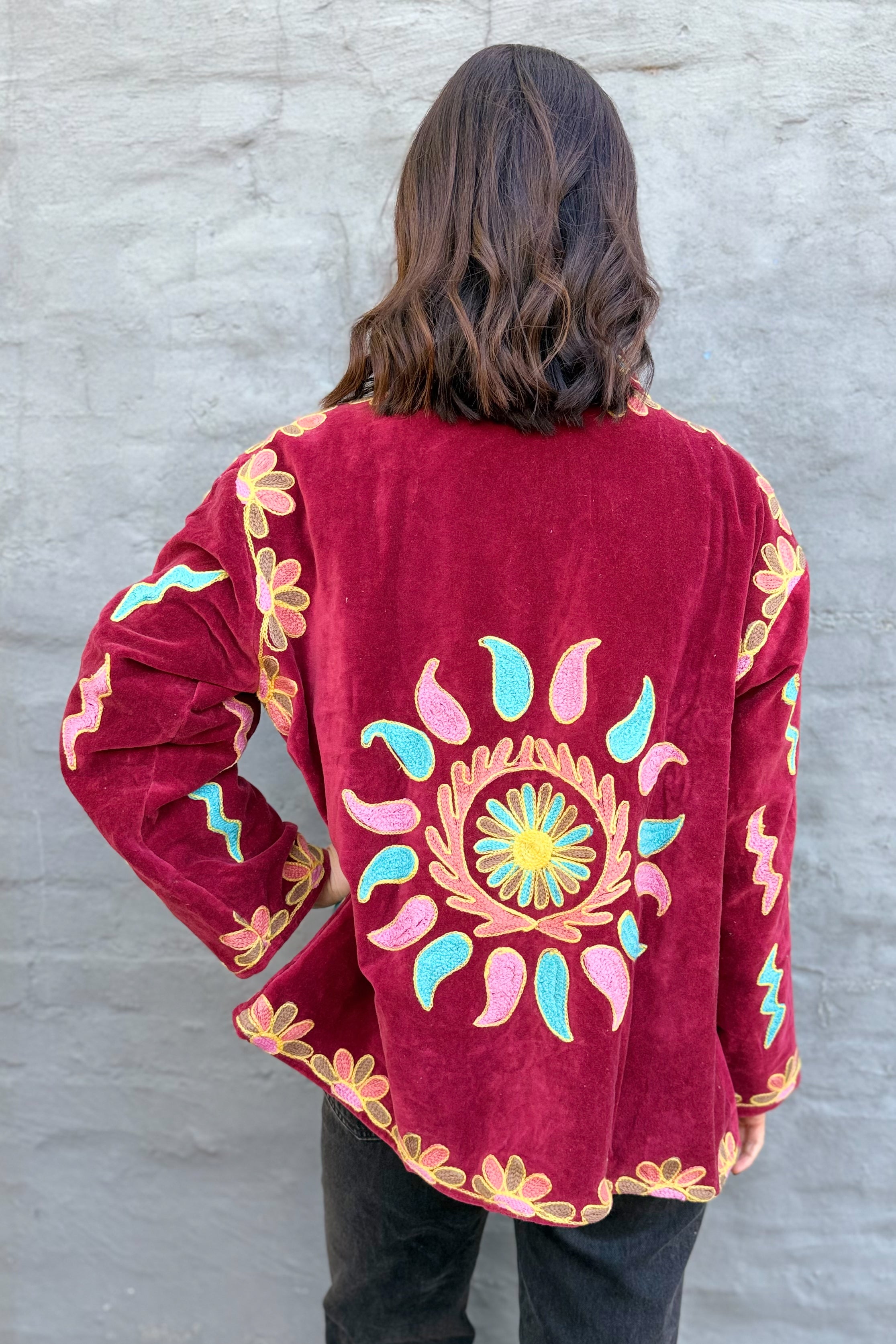 Velvet Suzani Jacket In Cabernet