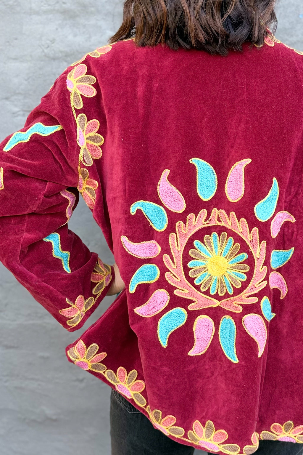 Velvet Suzani Jacket In Cabernet
