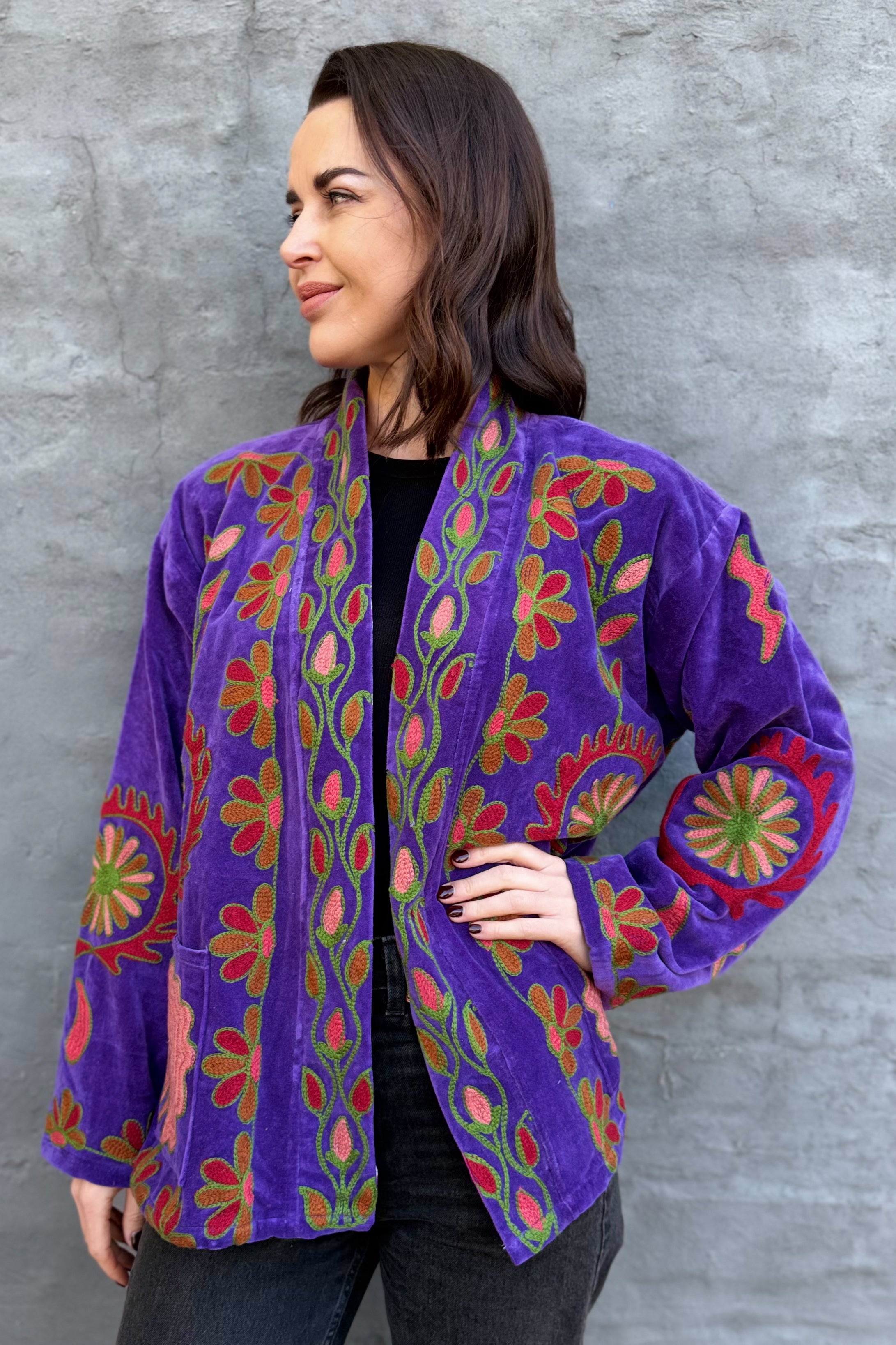 Velvet Suzani Jacket In Plum Jam