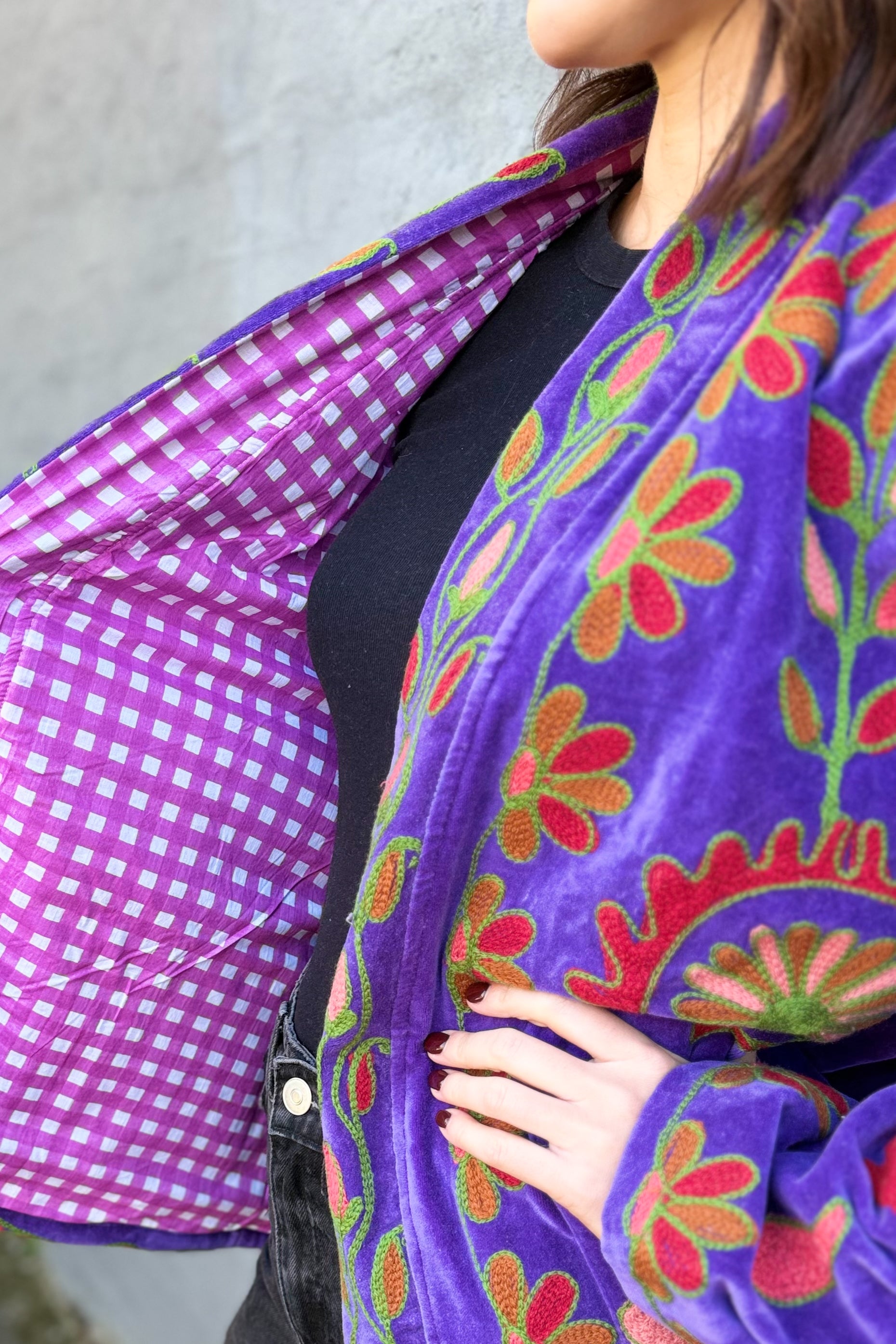 Velvet Suzani Jacket In Plum Jam