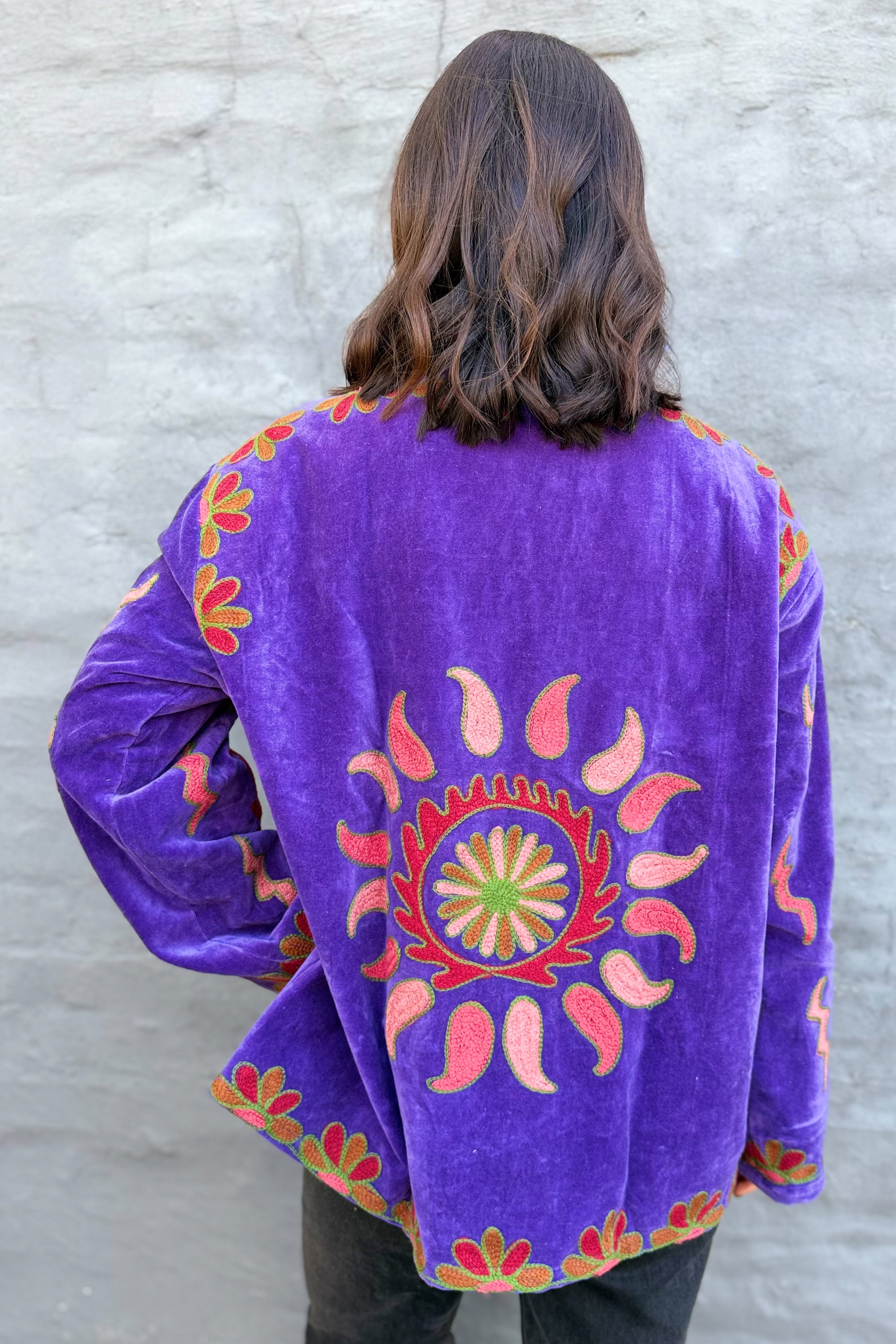 Velvet Suzani Jacket In Plum Jam