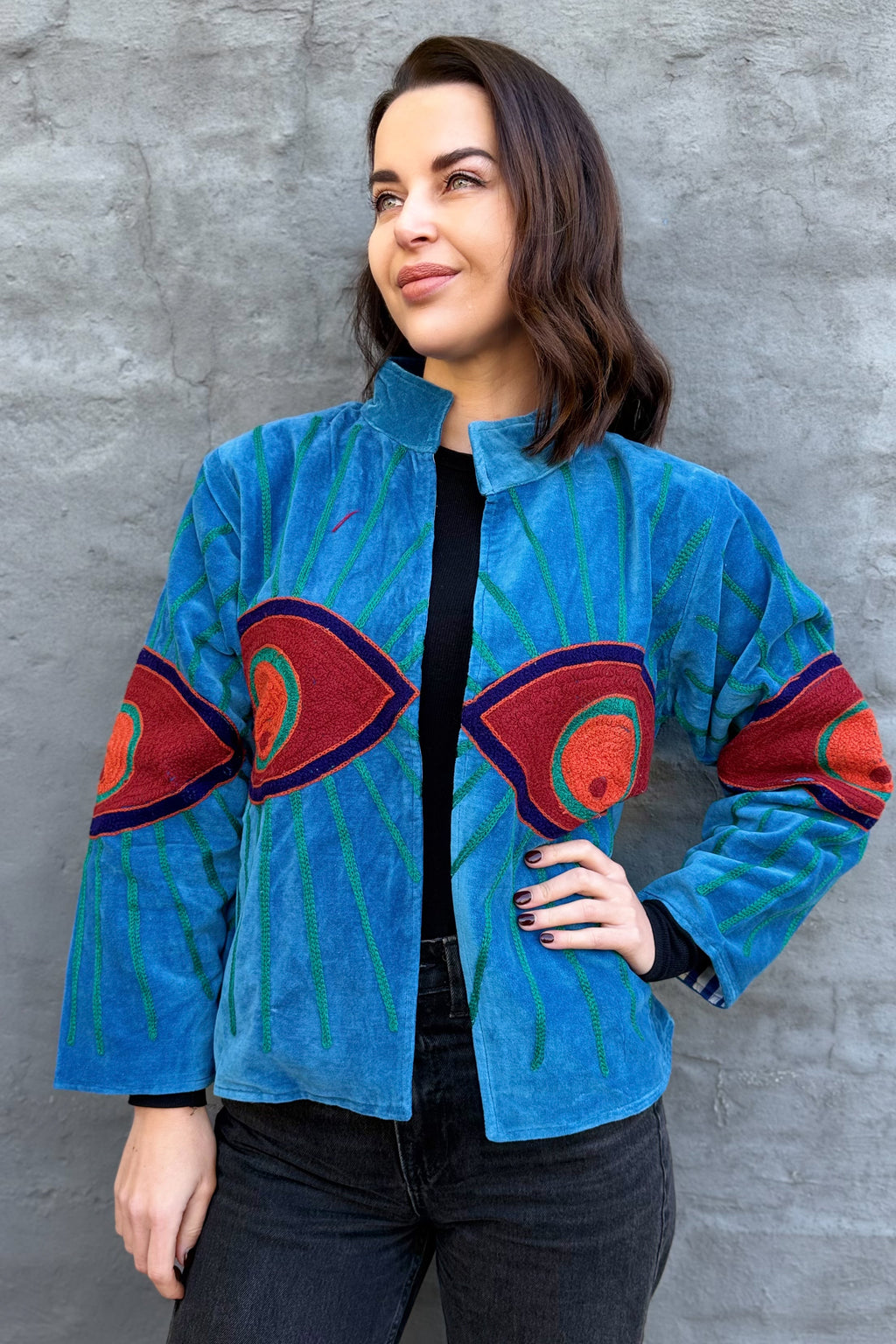 Velvet Suzani Jacket In Azure Eye