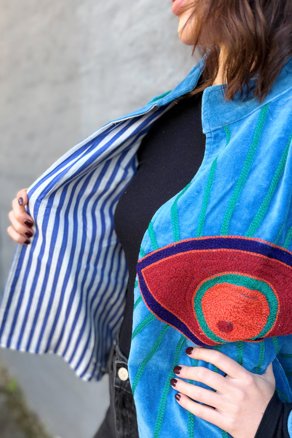 Velvet Suzani Jacket In Azure Eye