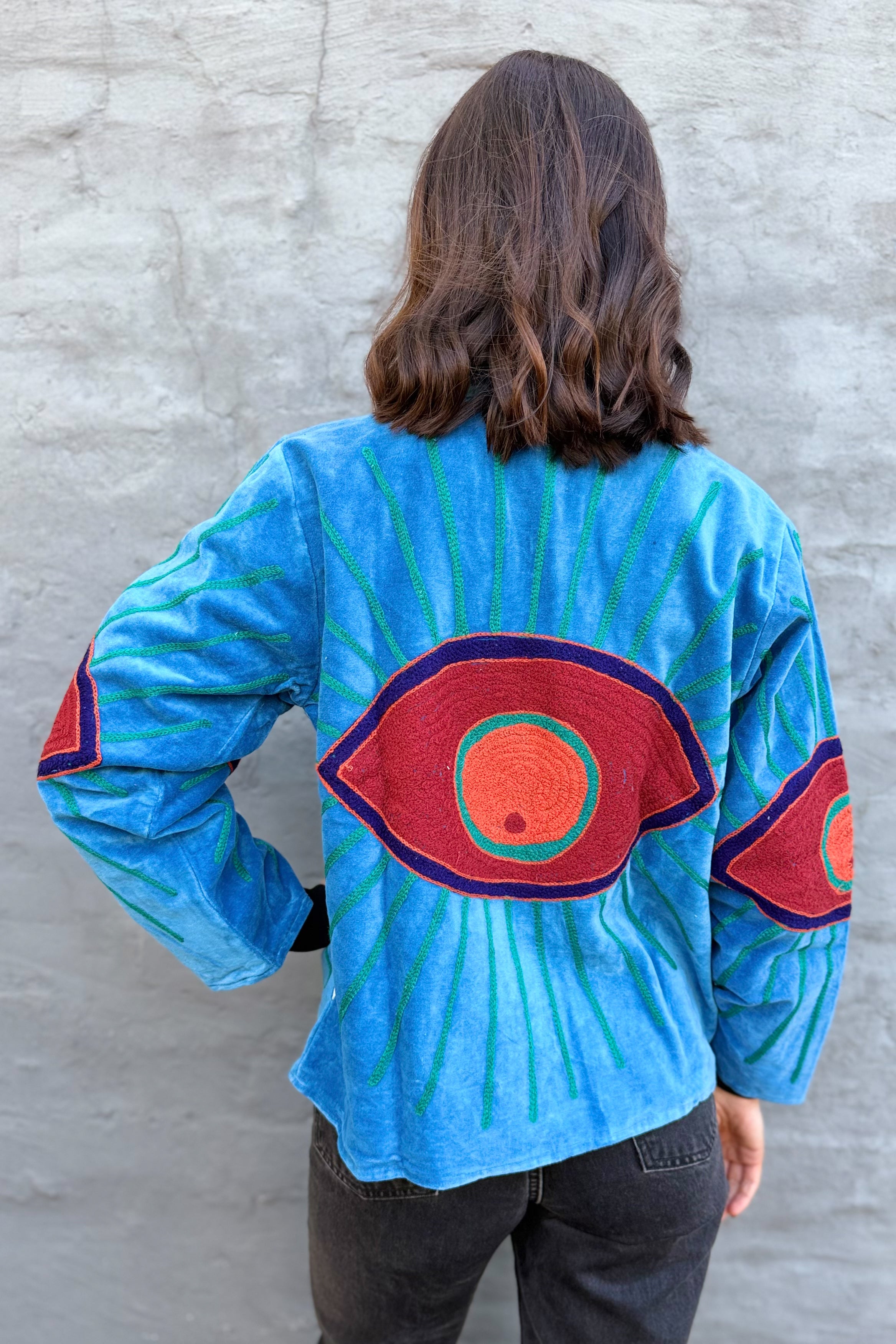 Velvet Suzani Jacket In Azure Eye
