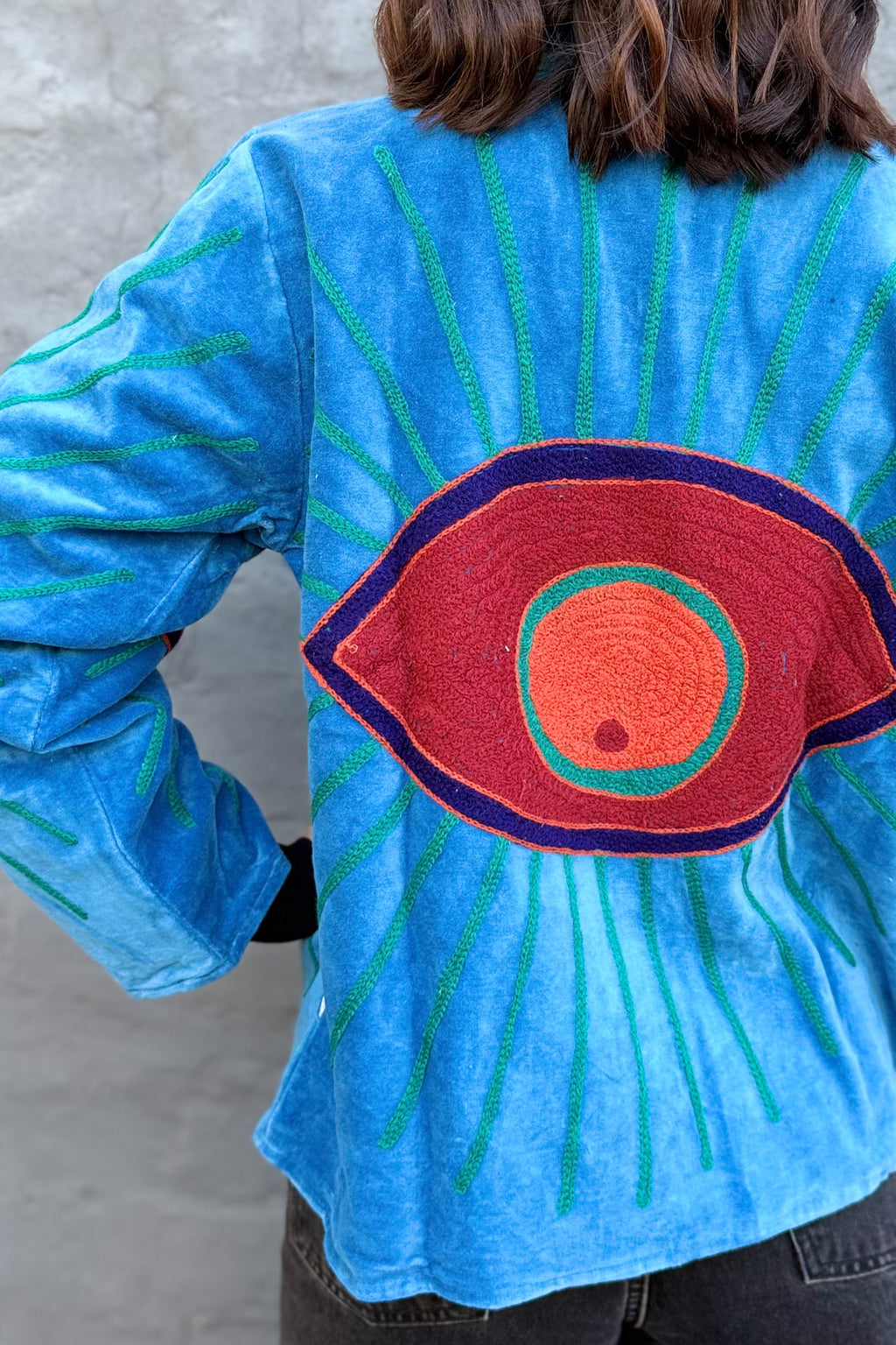 Velvet Suzani Jacket In Azure Eye