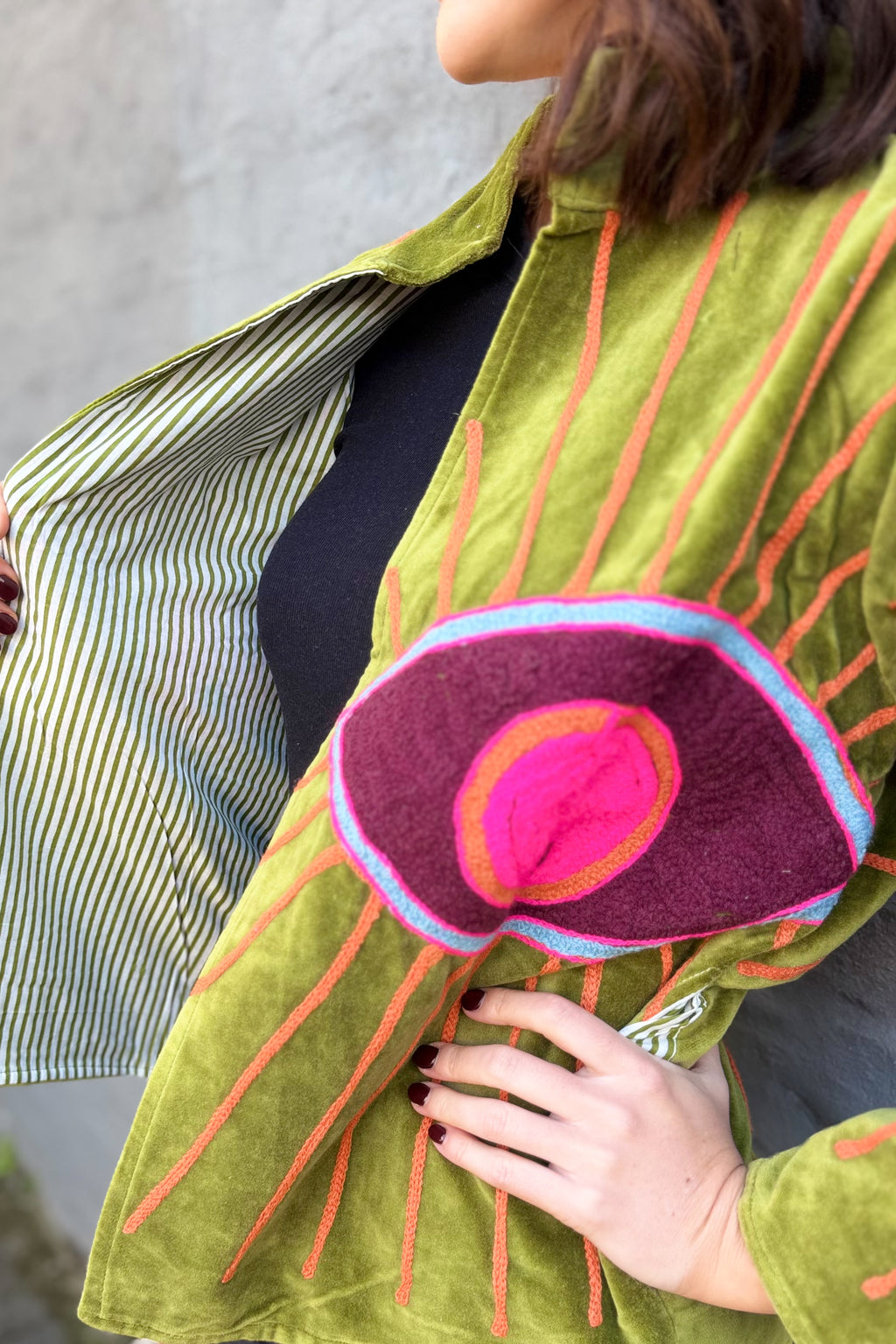 Velvet Suzani Jacket In Olive Eye