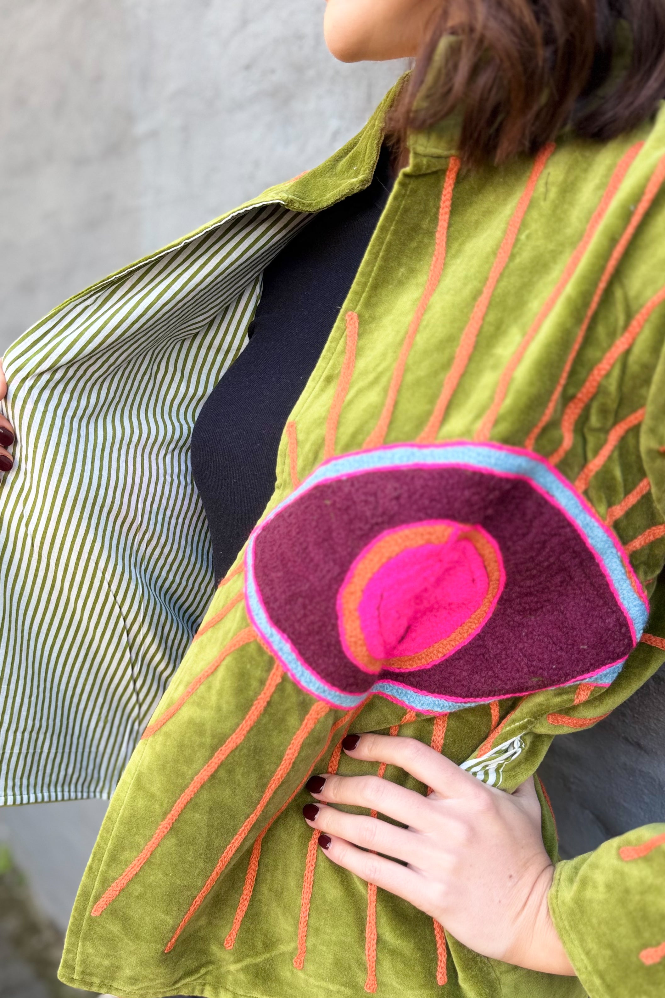 Velvet Suzani Jacket In Olive Eye