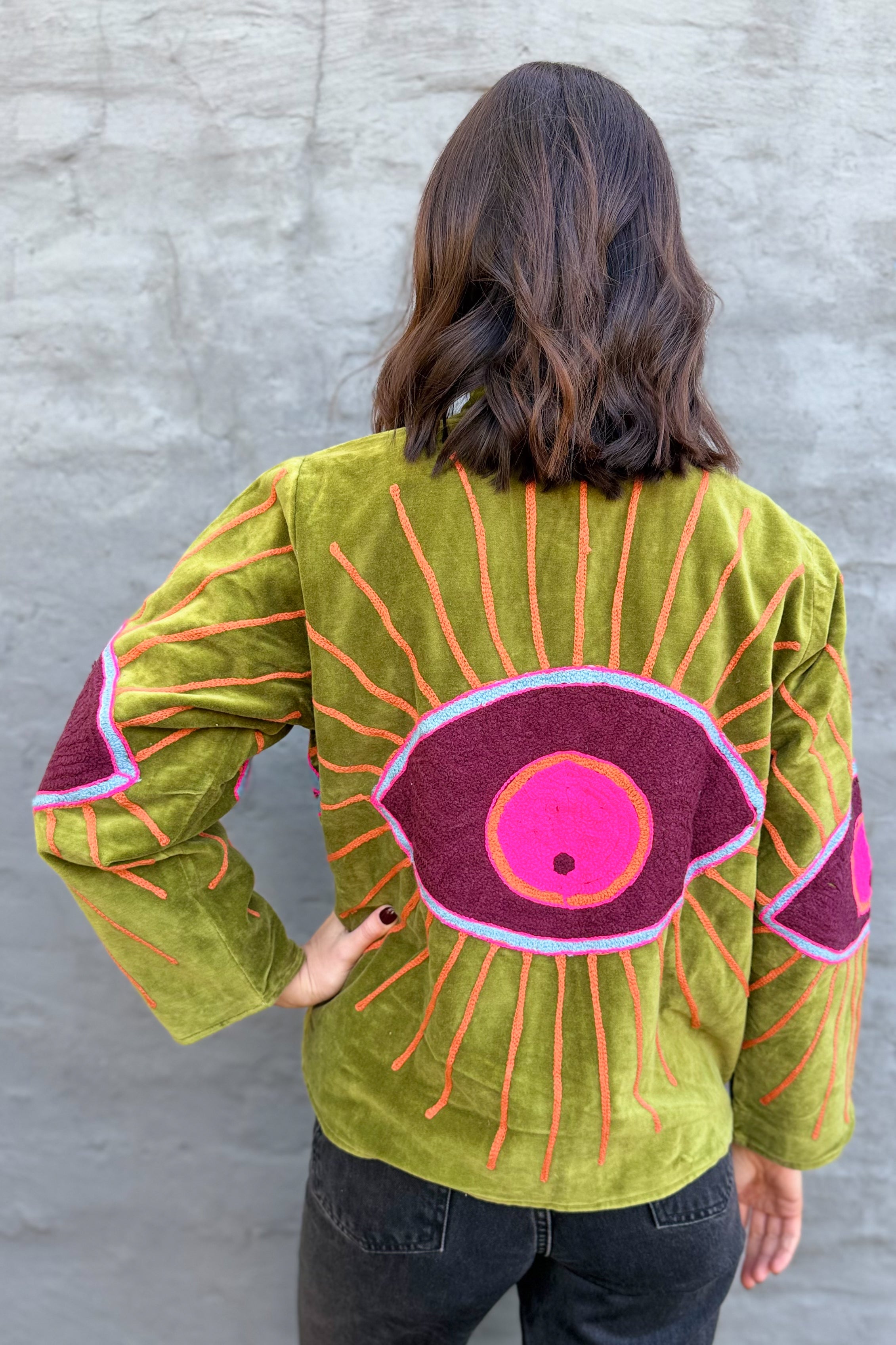 Velvet Suzani Jacket In Olive Eye