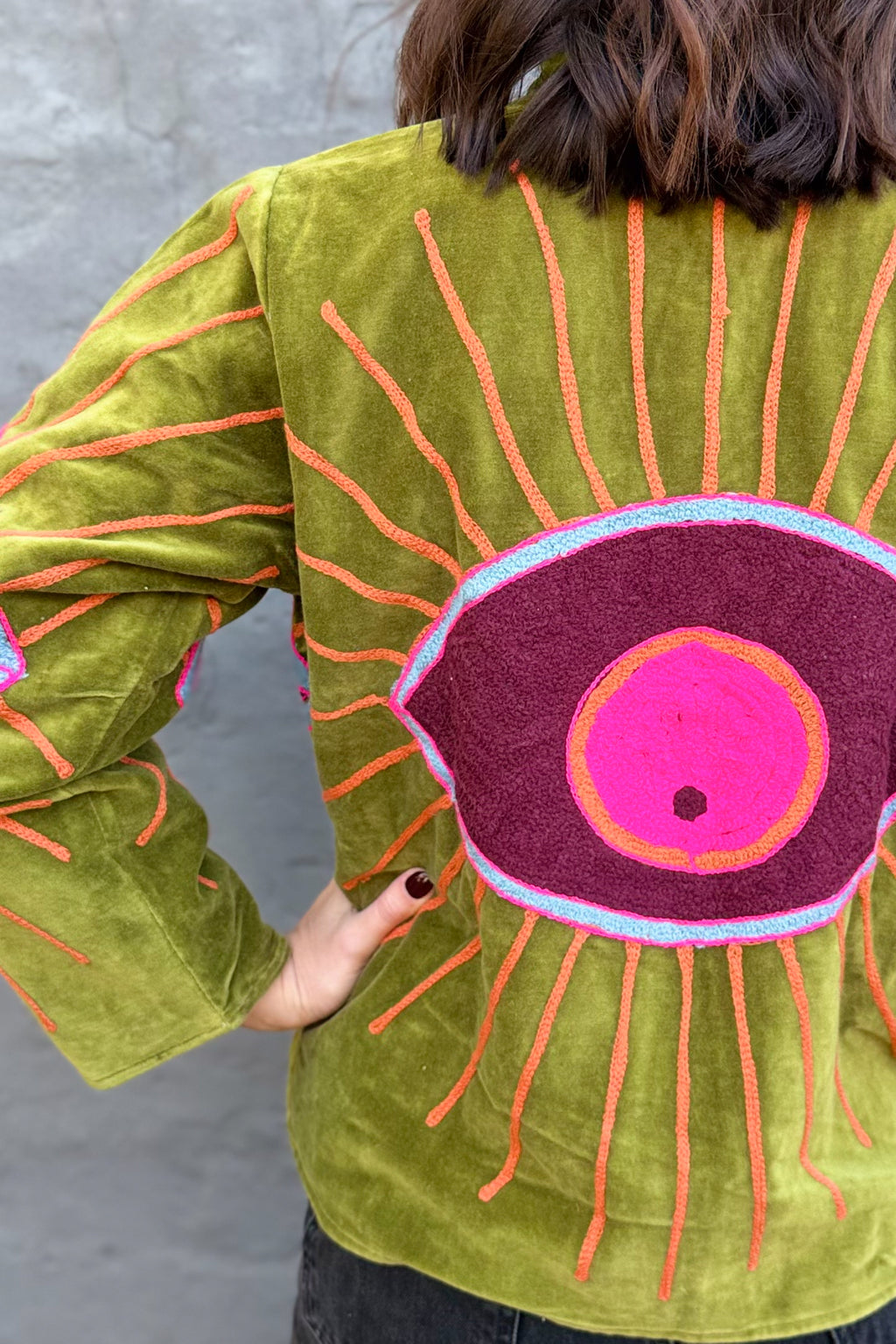 Velvet Suzani Jacket In Olive Eye