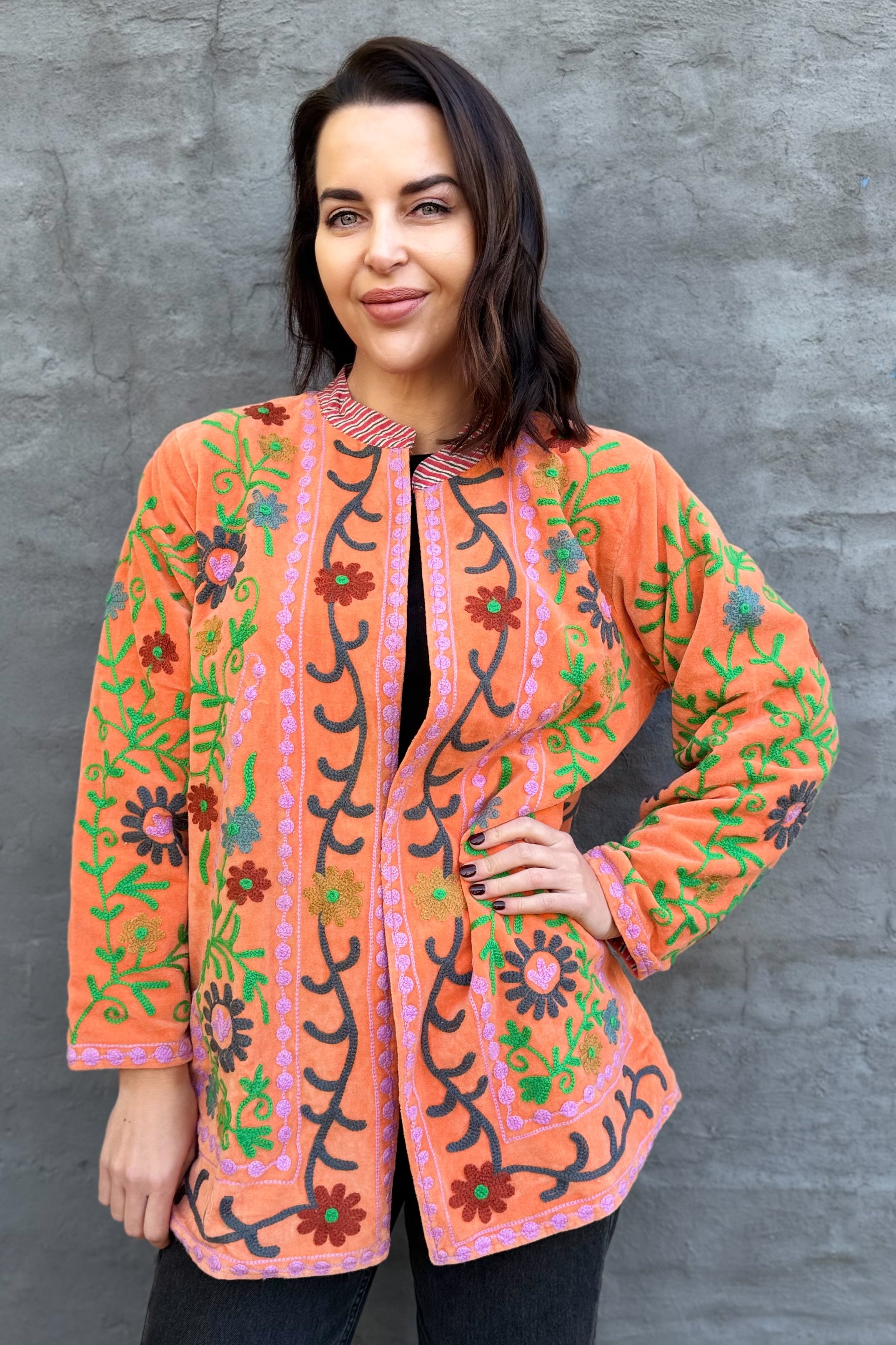 Velvet Suzani Jacket In Mandarin