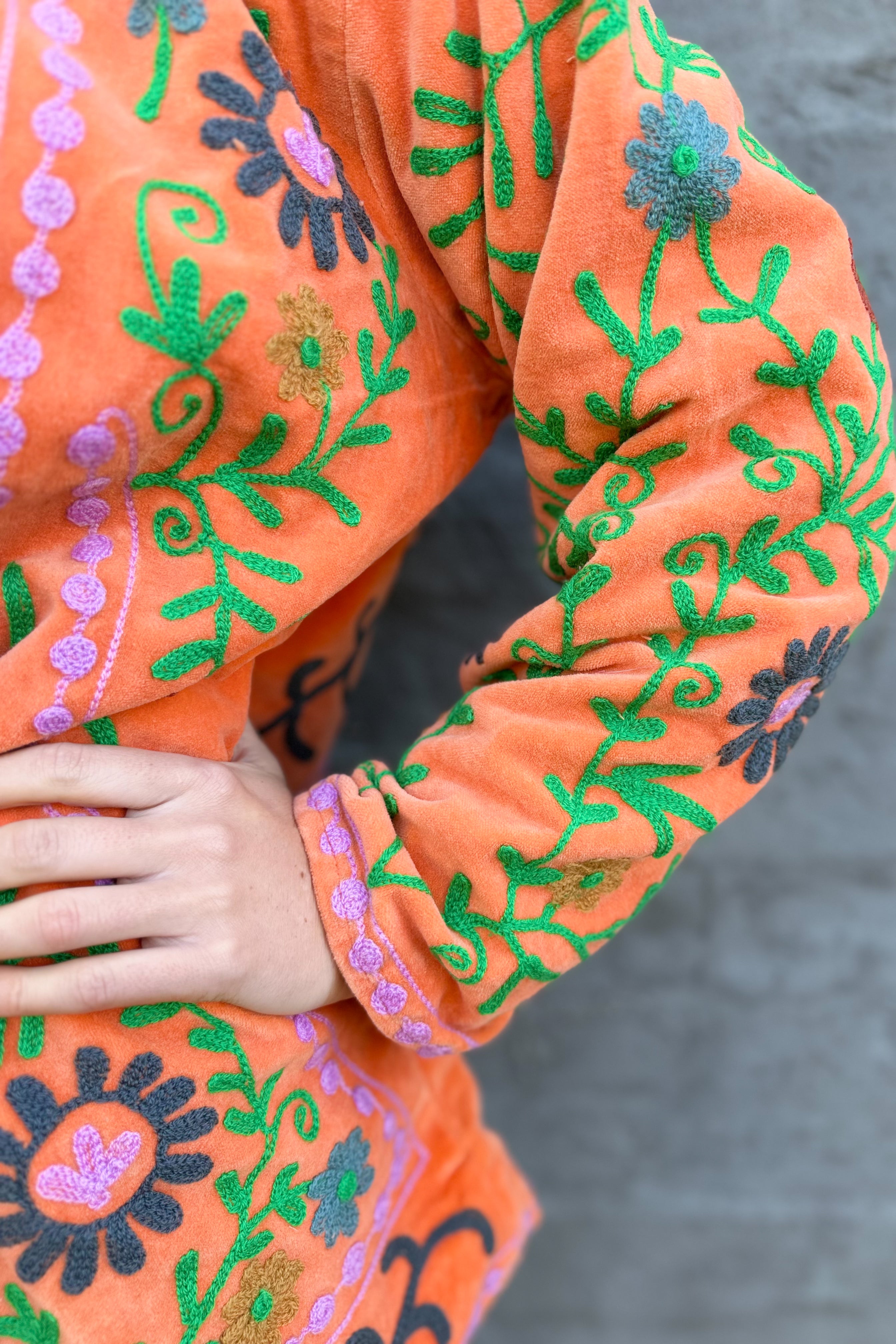 Velvet Suzani Jacket In Mandarin
