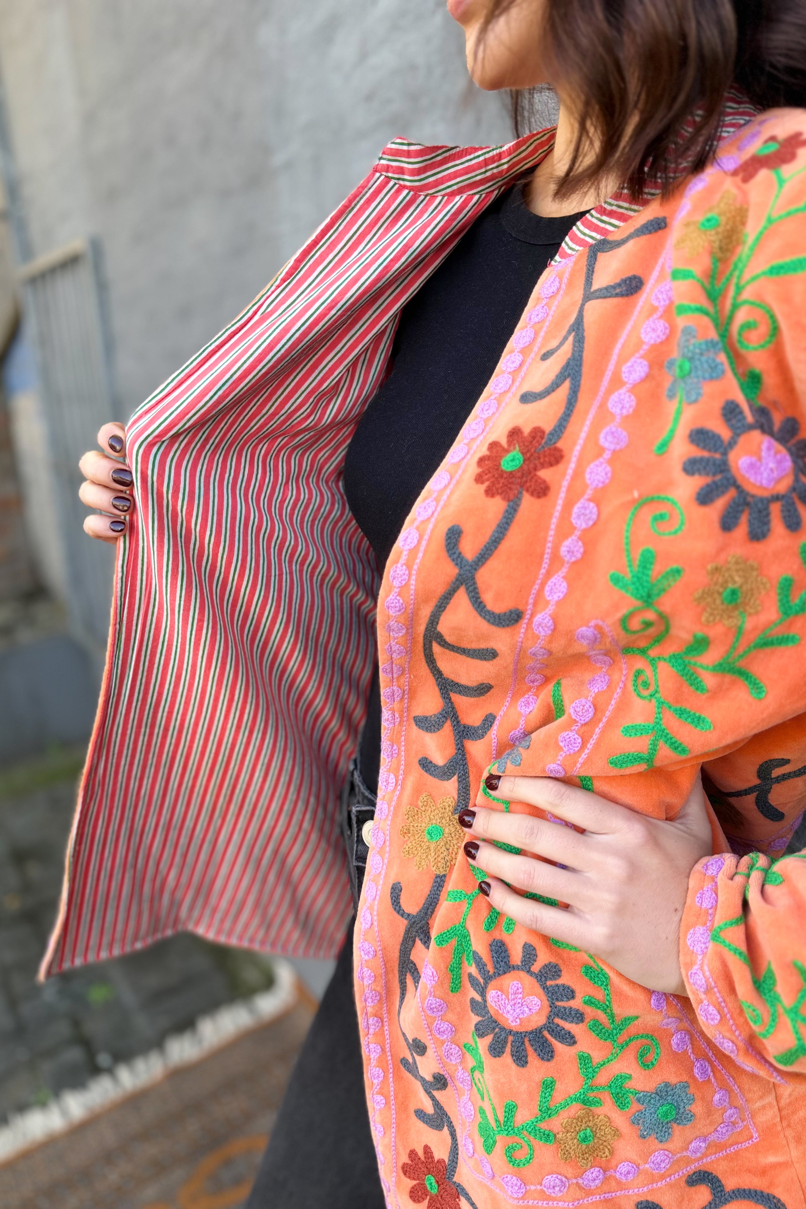Velvet Suzani Jacket In Mandarin