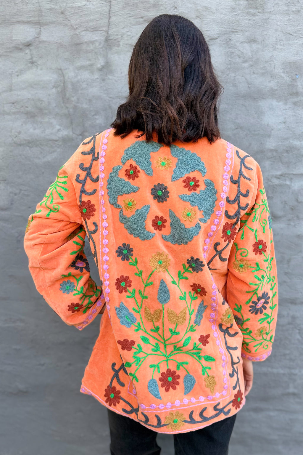 Velvet Suzani Jacket In Mandarin