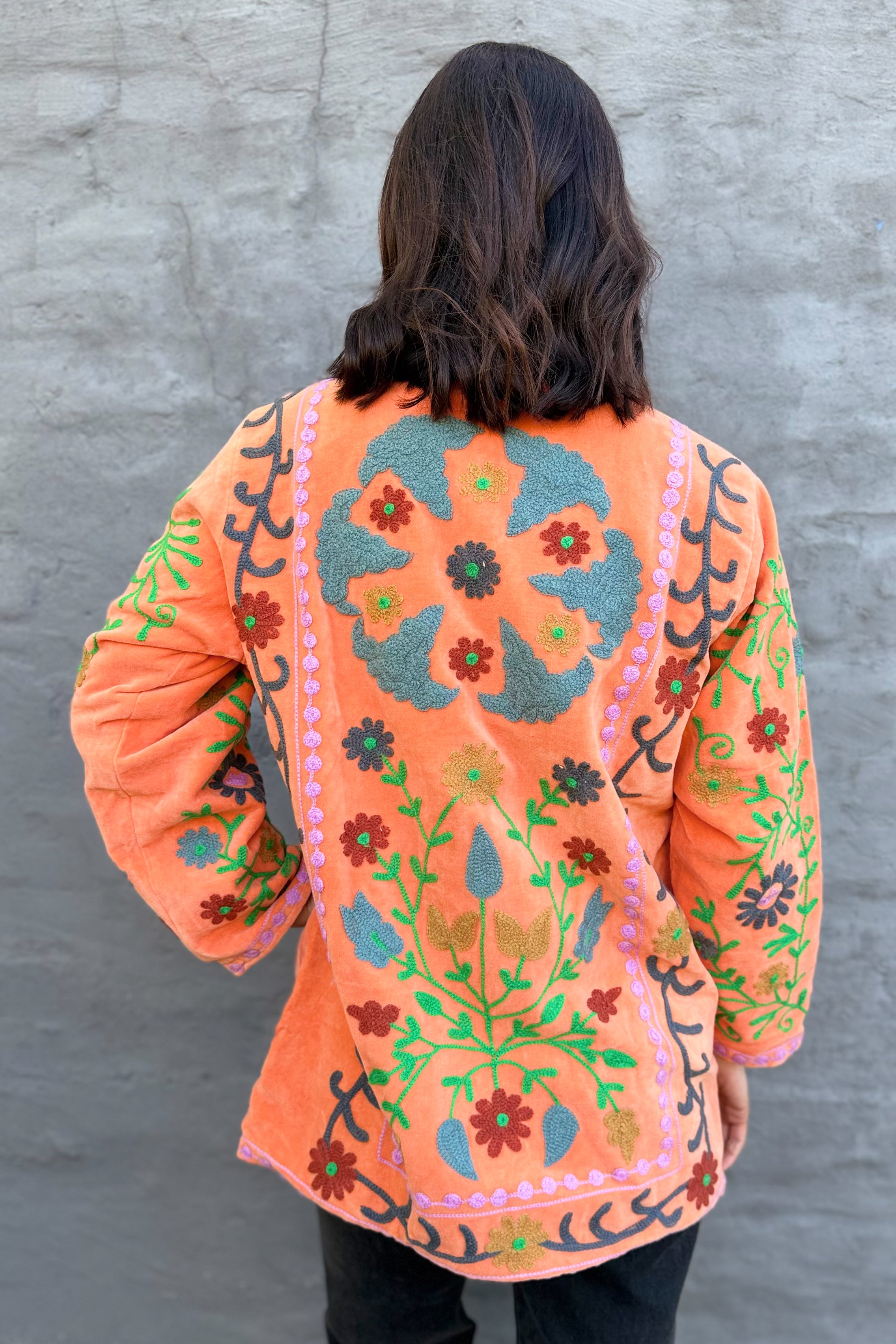 Velvet Suzani Jacket In Mandarin