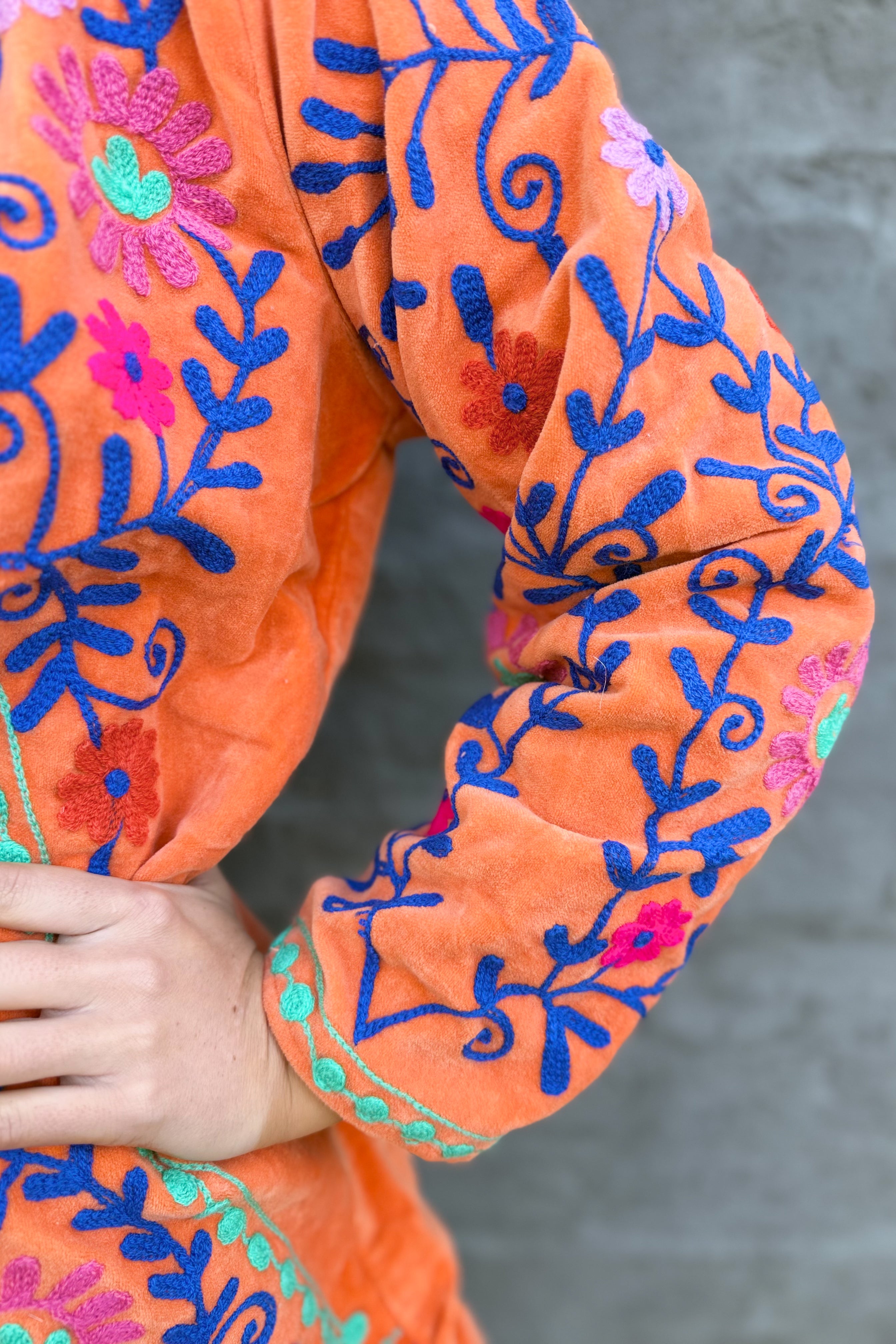 Velvet Suzani Jacket In Orange Peel